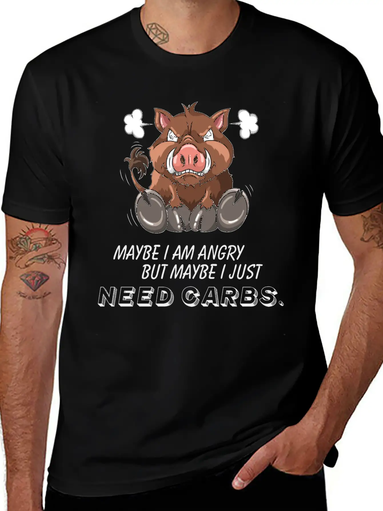 Annoyed Wild Boar Low Carb Diet Illustration Basic Graphic T-Shirt – Daily Comfort In Soft Cotton