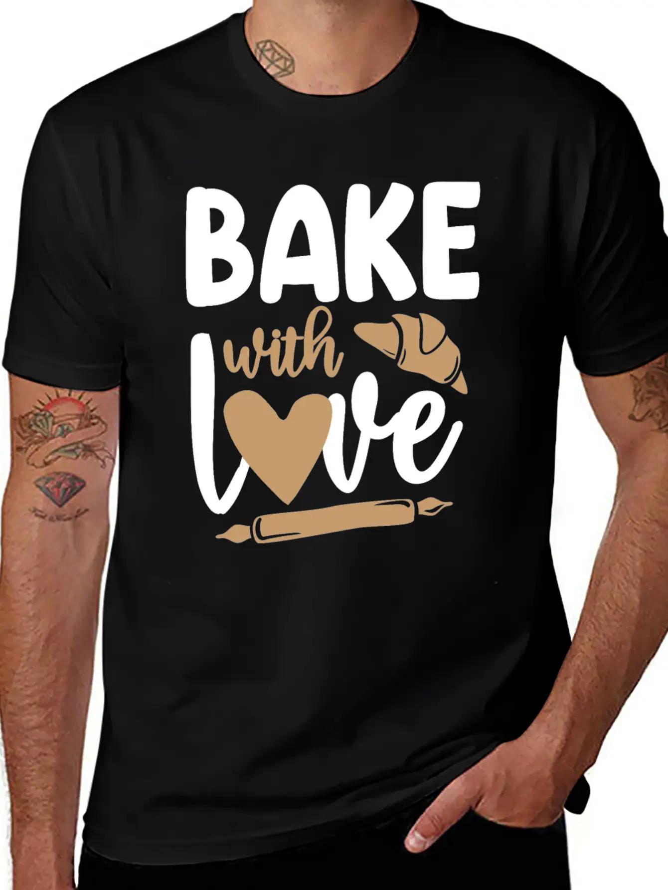 Bake Baking Rolling Pin Croissant Breathable Graphic T-Shirt – Perfect For Casual Days