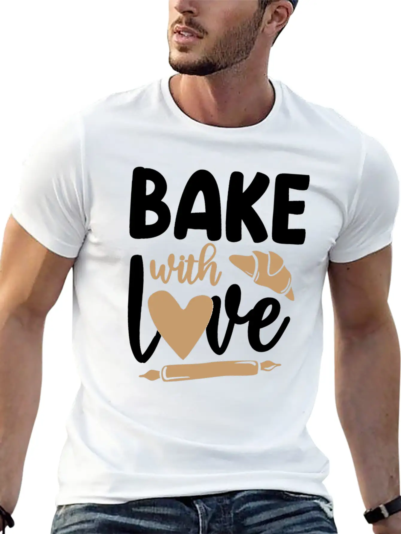 Bake Baking Rolling Pin Croissant Breathable Graphic T-Shirt – Perfect For Casual Days