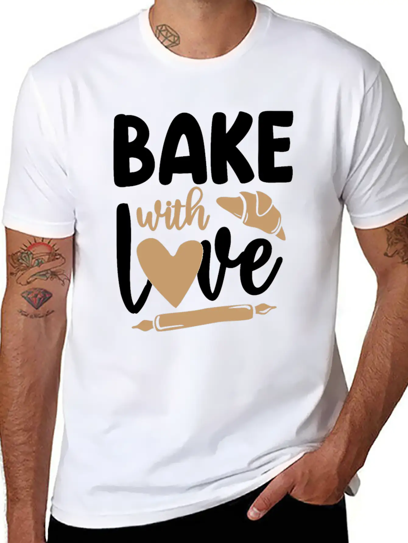 Bake Baking Rolling Pin Croissant Breathable Graphic T-Shirt – Perfect For Casual Days