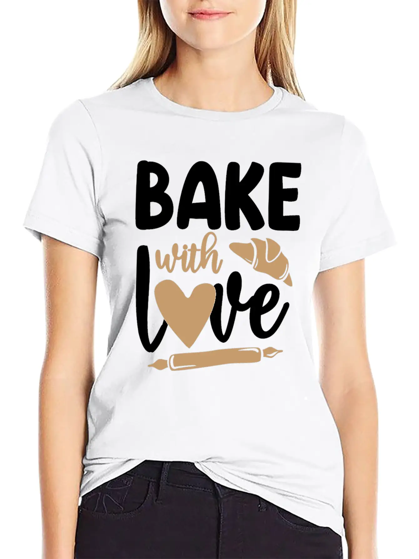 Bake Baking Rolling Pin Croissant Breathable Graphic T-Shirt – Perfect For Casual Days