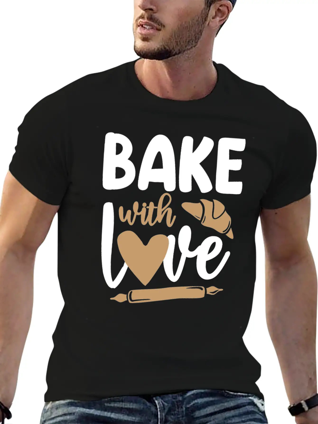 Bake Baking Rolling Pin Croissant Breathable Graphic T-Shirt – Perfect For Casual Days