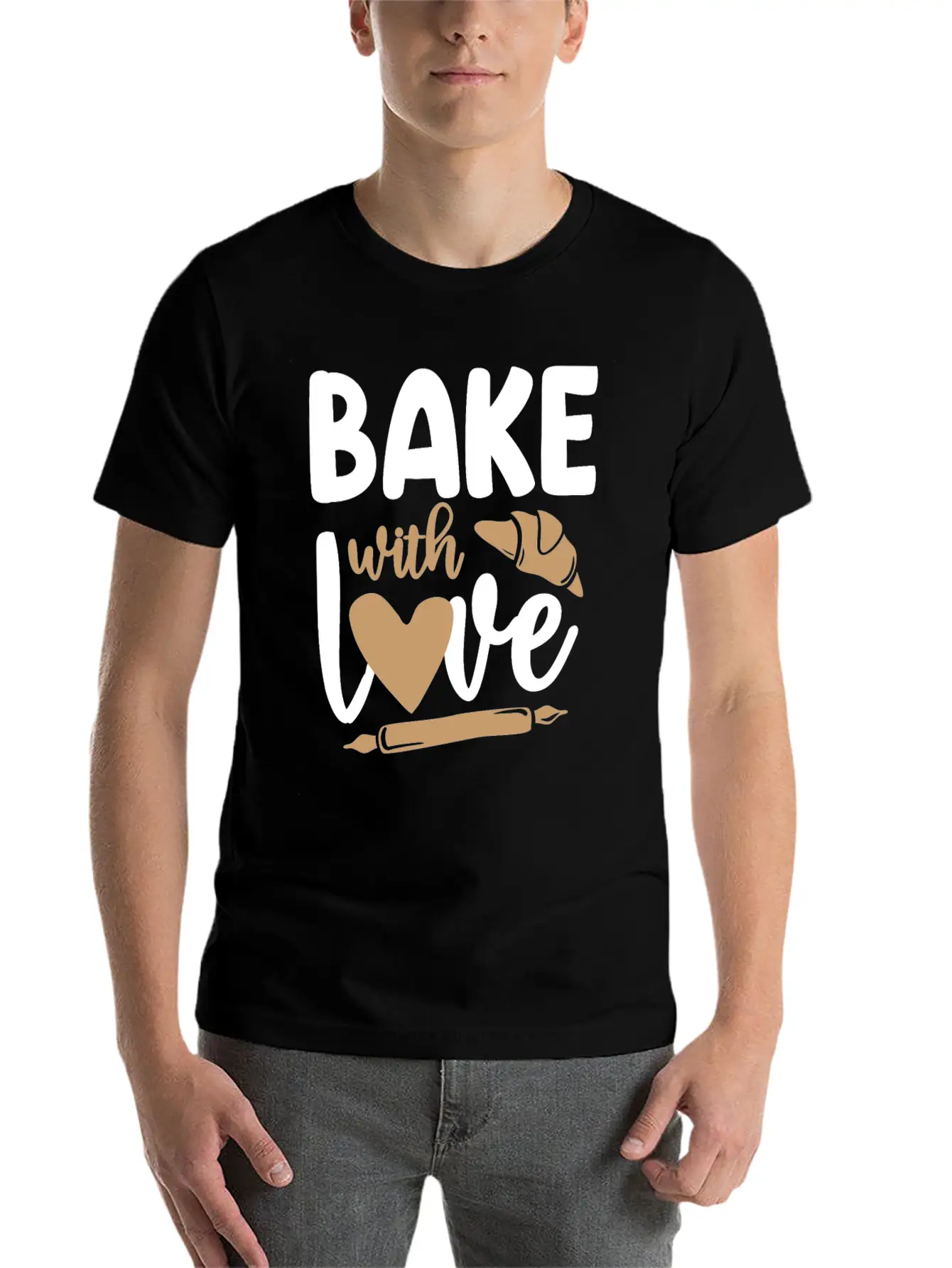 Bake Baking Rolling Pin Croissant Breathable Graphic T-Shirt – Perfect For Casual Days