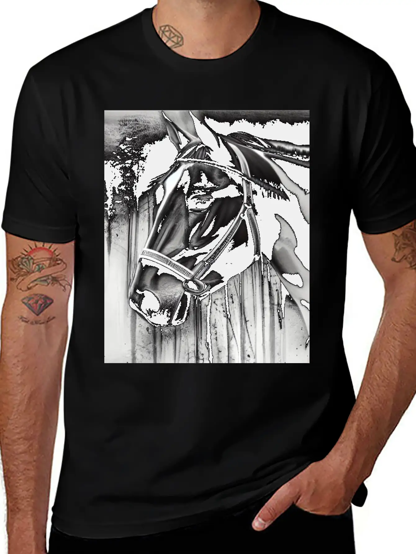 Black And White Horse Breathable Graphic T-Shirt – Perfect For Casual Days