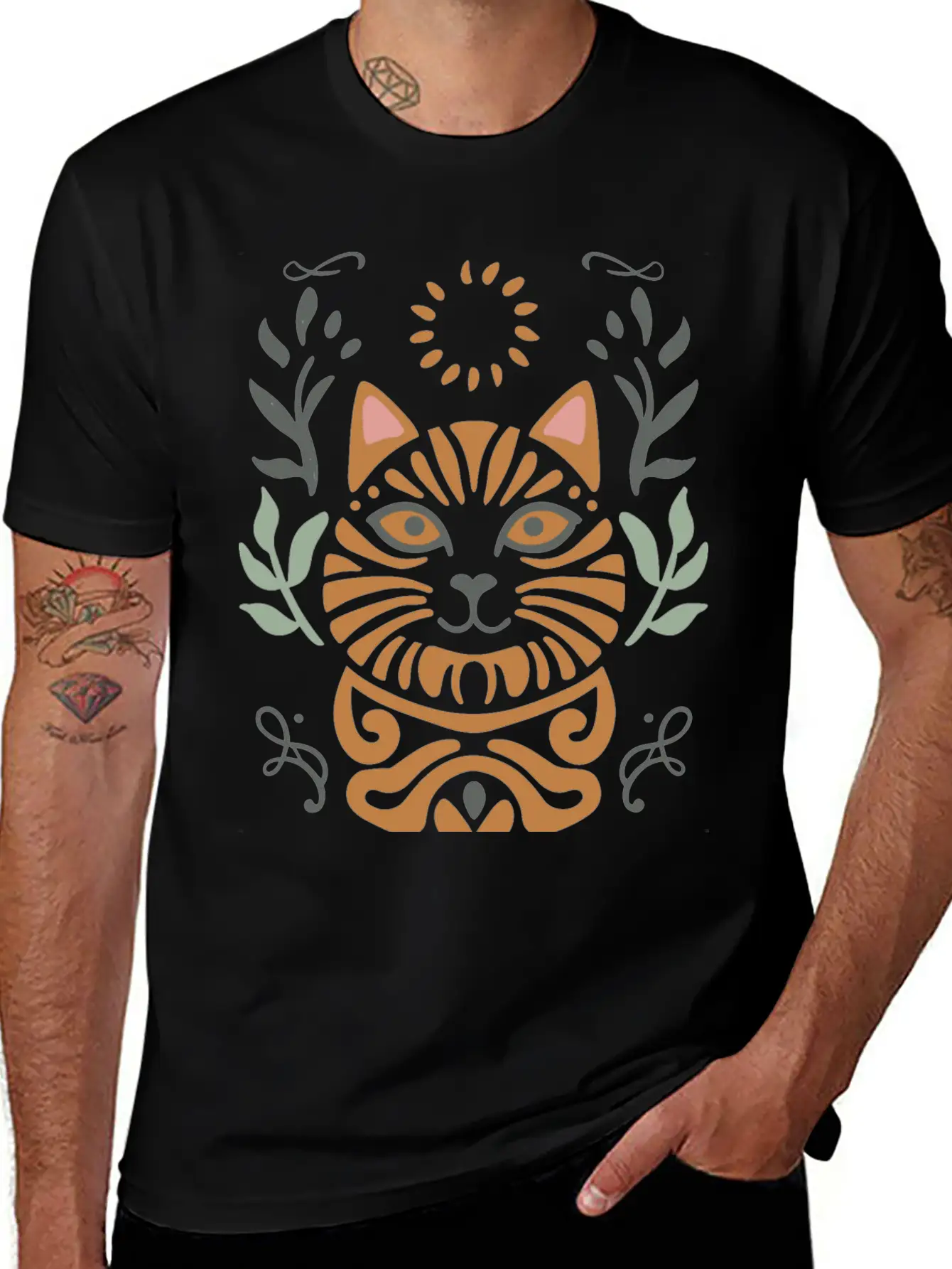 Cat Boho Style Design Basic Graphic T-Shirt – Daily Comfort In Soft Cotton