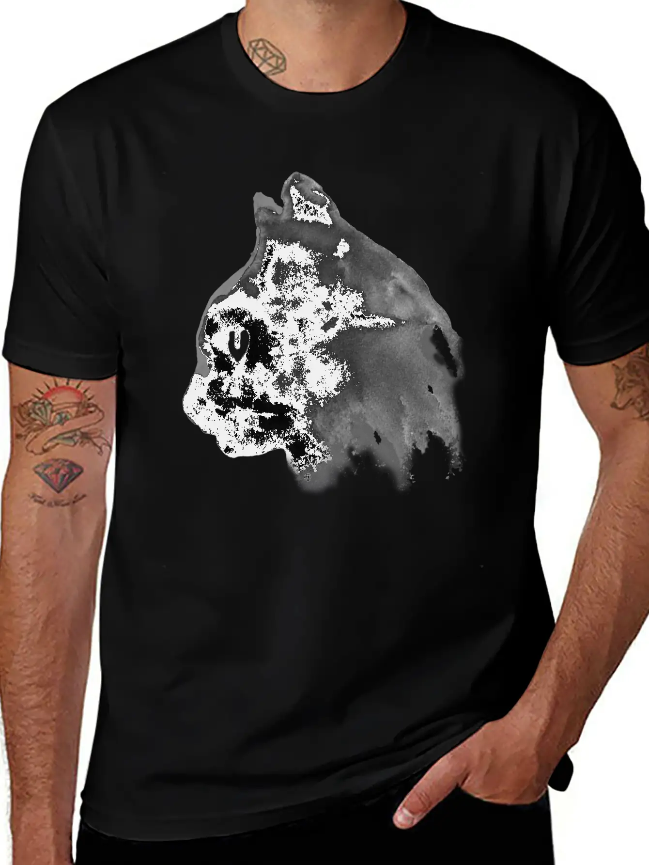 Cat Portrait Ink Painting Basic Graphic T-Shirt – Daily Comfort In Soft Cotton