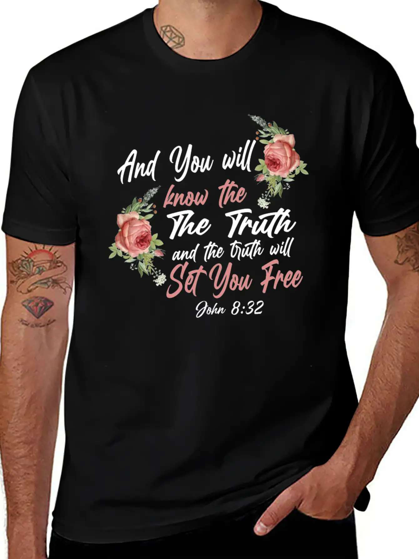 Christian Bible Verse Quote Rose Basic Graphic T-Shirt – Daily Comfort In Soft Cotton