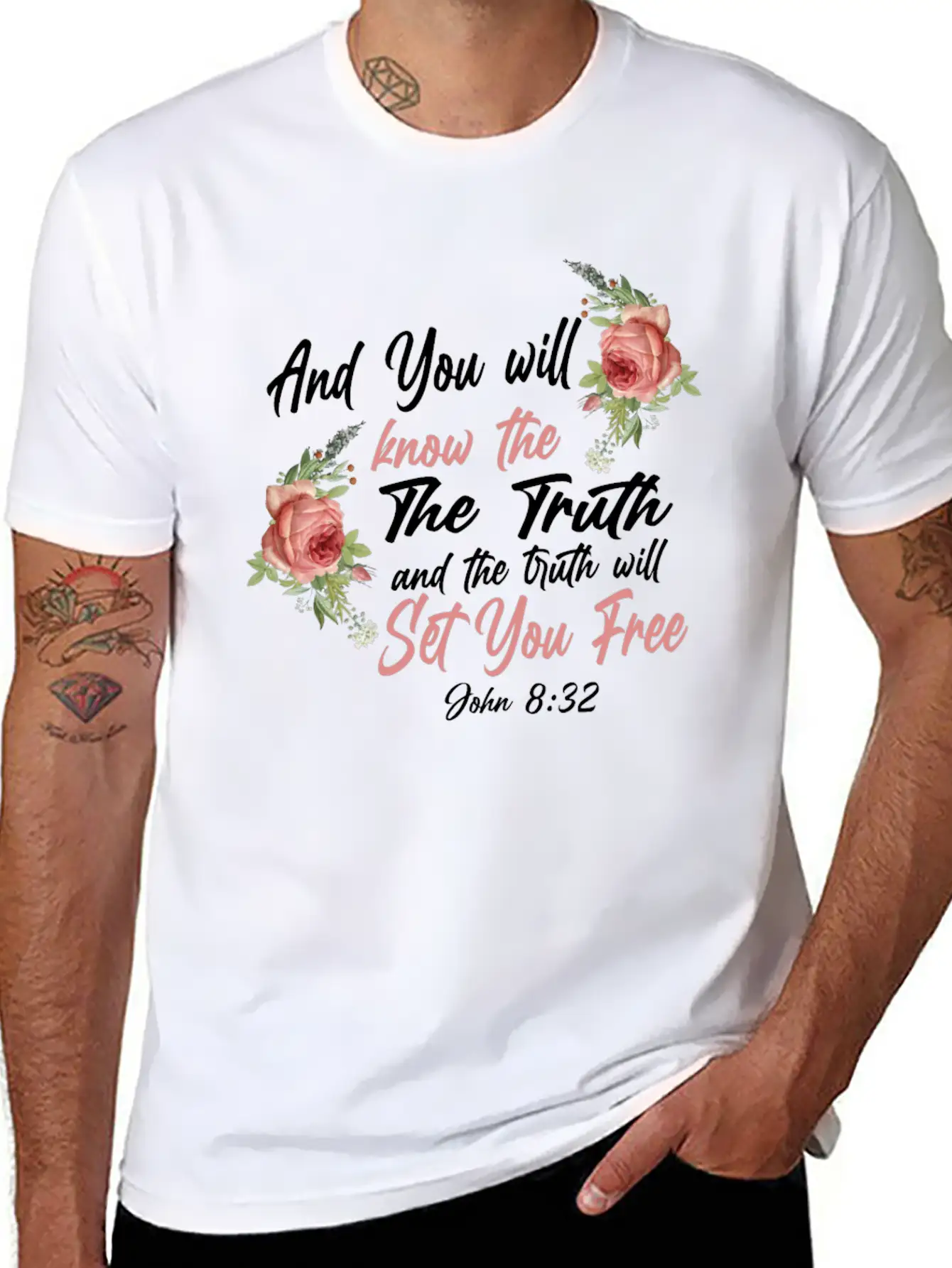 Christian Bible Verse Quote Rose Basic Graphic T-Shirt – Daily Comfort In Soft Cotton