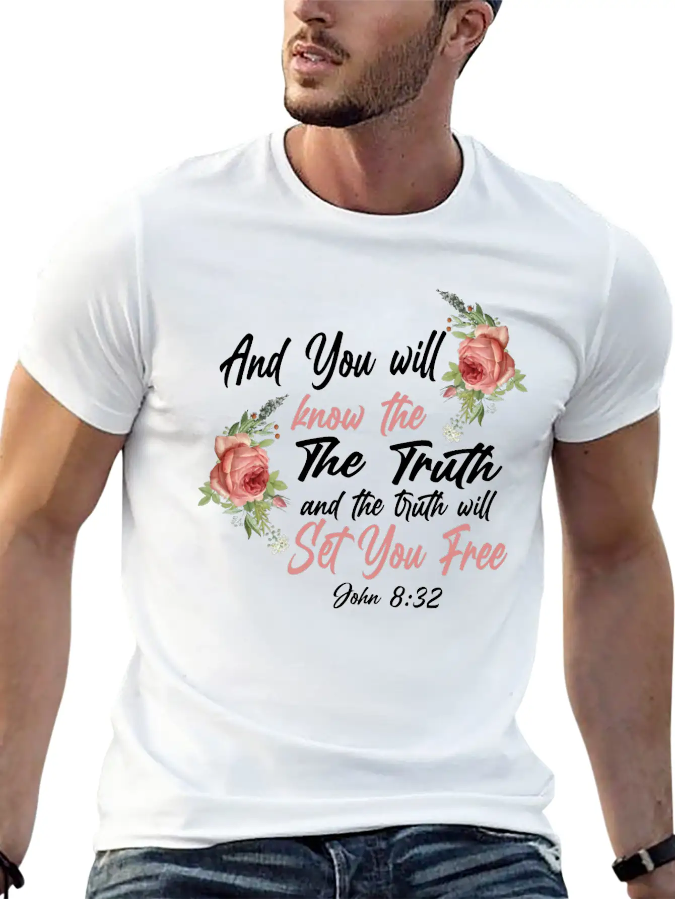 Christian Bible Verse Quote Rose Basic Graphic T-Shirt – Daily Comfort In Soft Cotton