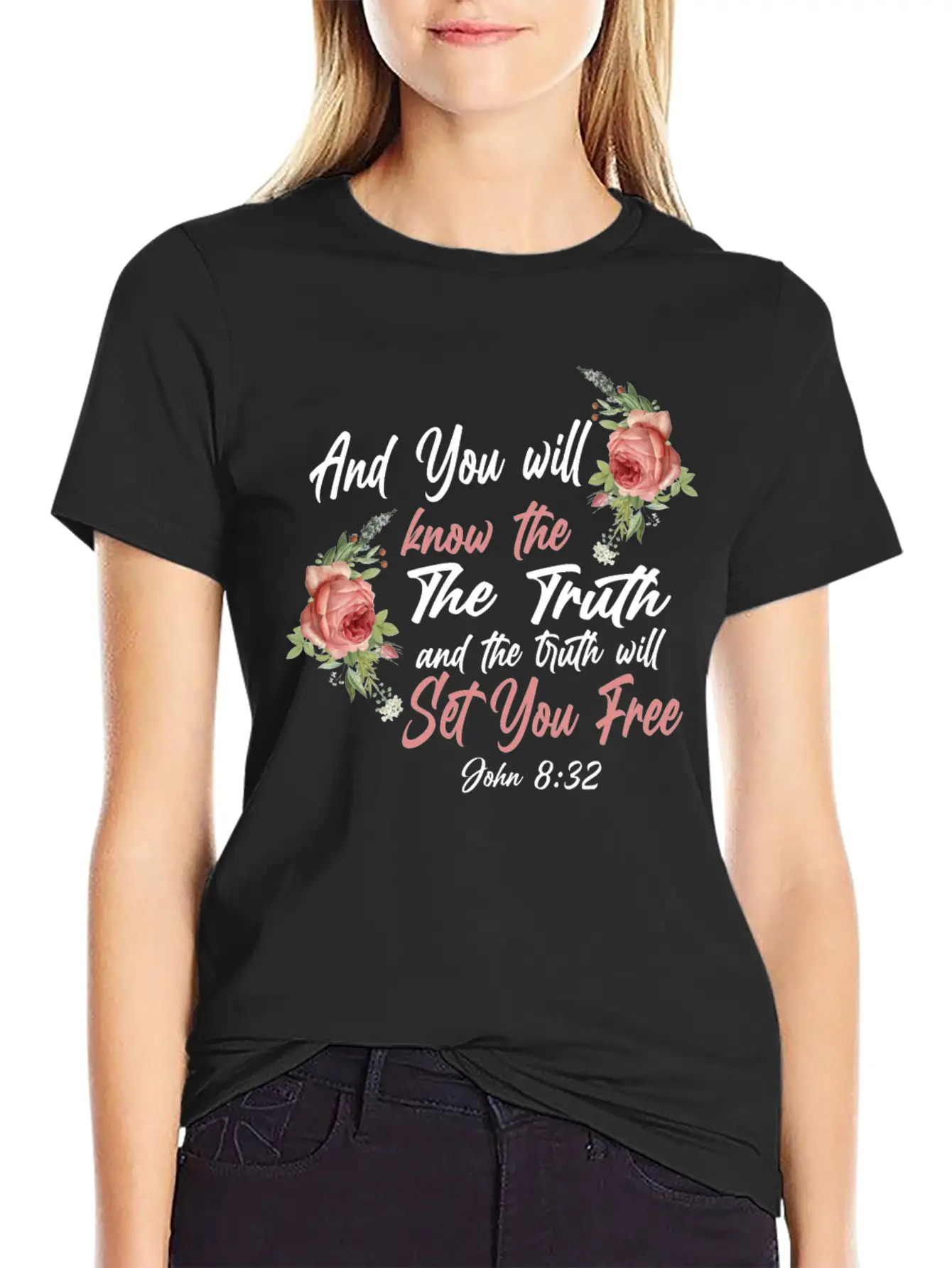 Christian Bible Verse Quote Rose Basic Graphic T-Shirt – Daily Comfort In Soft Cotton