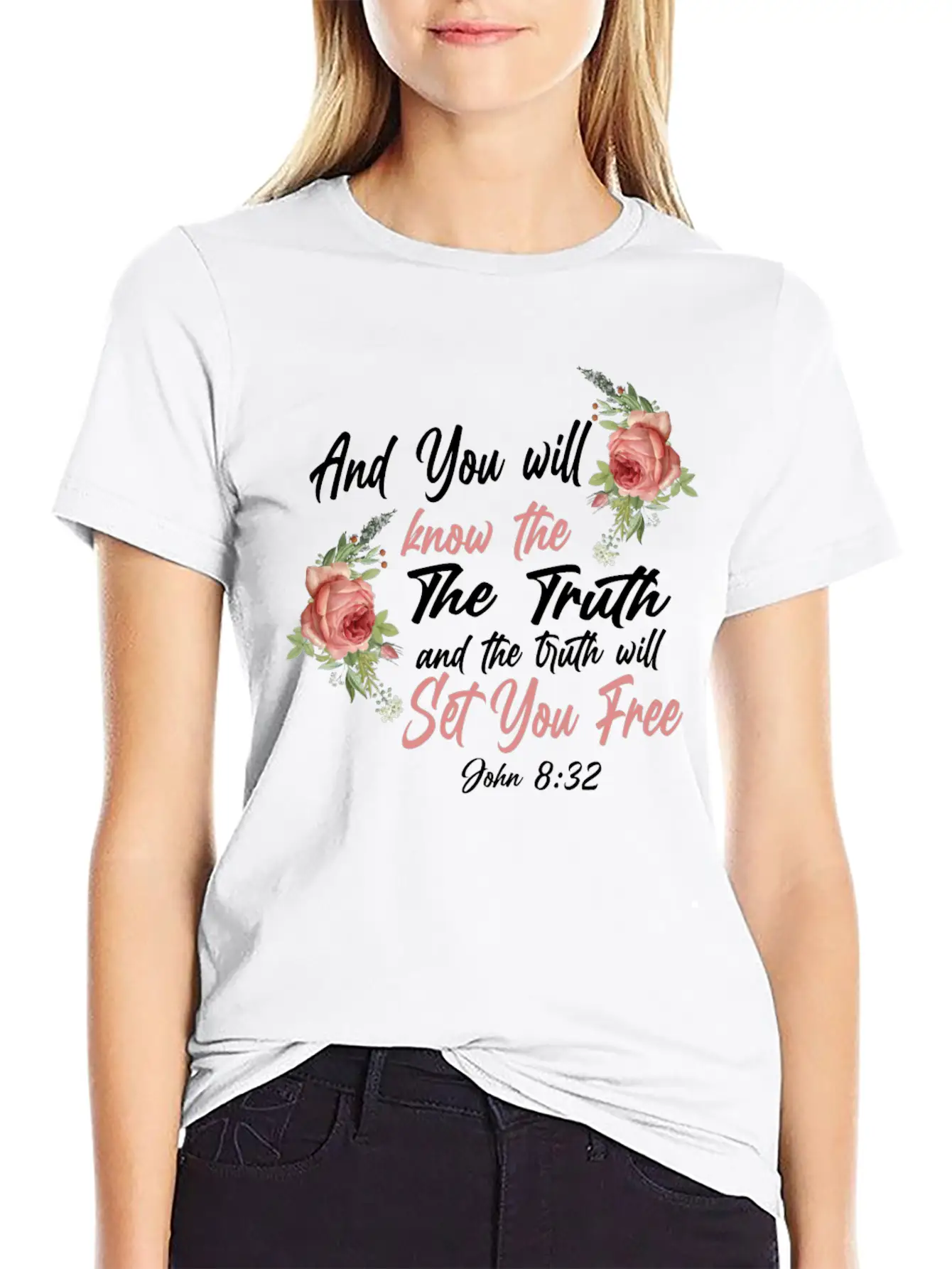 Christian Bible Verse Quote Rose Basic Graphic T-Shirt – Daily Comfort In Soft Cotton