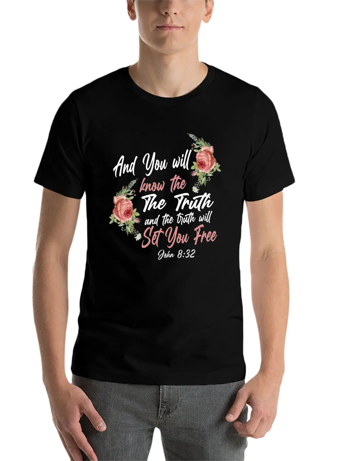 Christian Bible Verse Quote Rose Basic Graphic T-Shirt – Daily Comfort In Soft Cotton