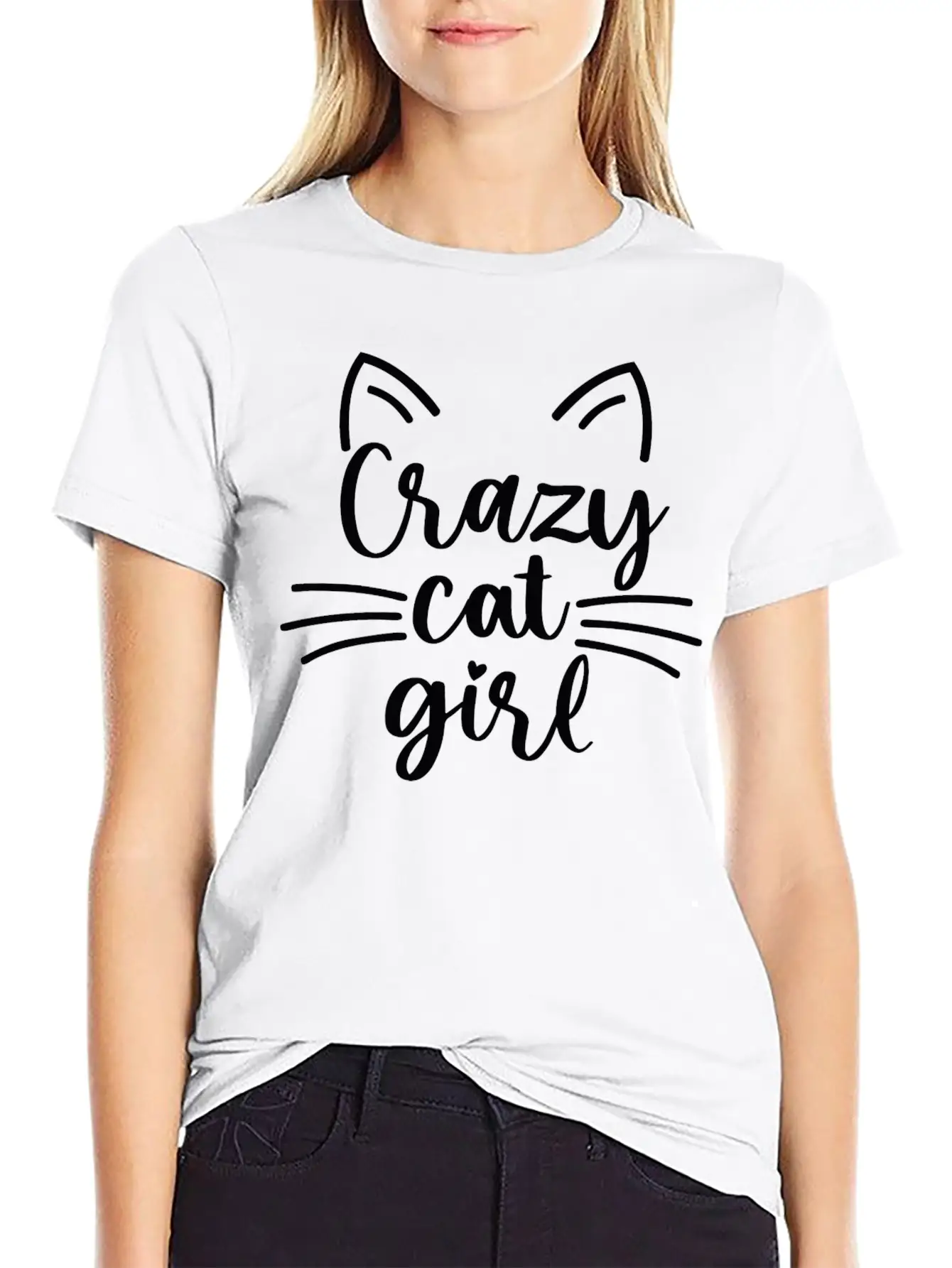 Crazy Cat Girl Basic Graphic T-Shirt – Daily Comfort In Soft Cotton