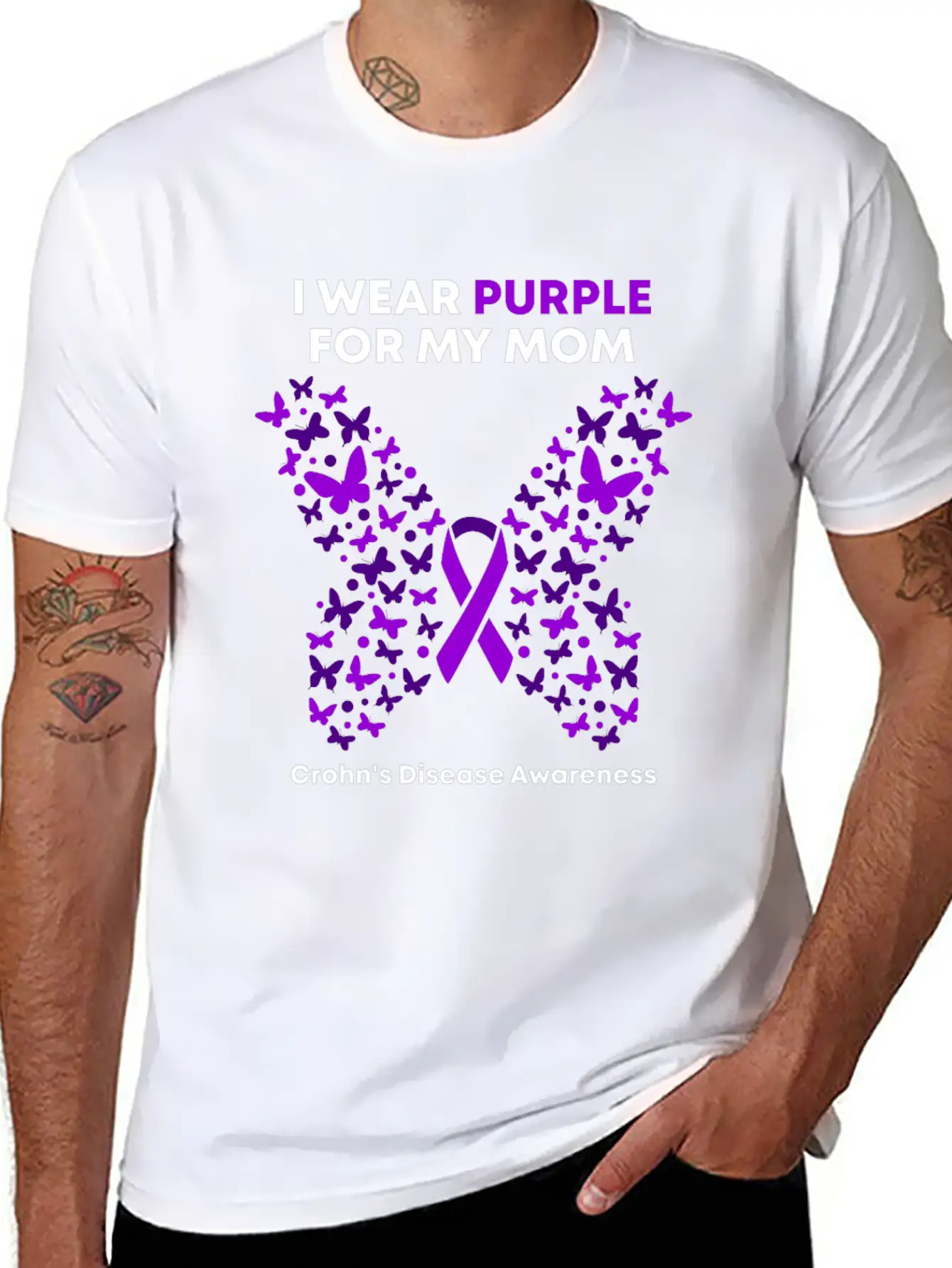 Crohn's Disease Awareness - Purple Warrior Fight Breathable Graphic T-Shirt – Perfect For Casual Days