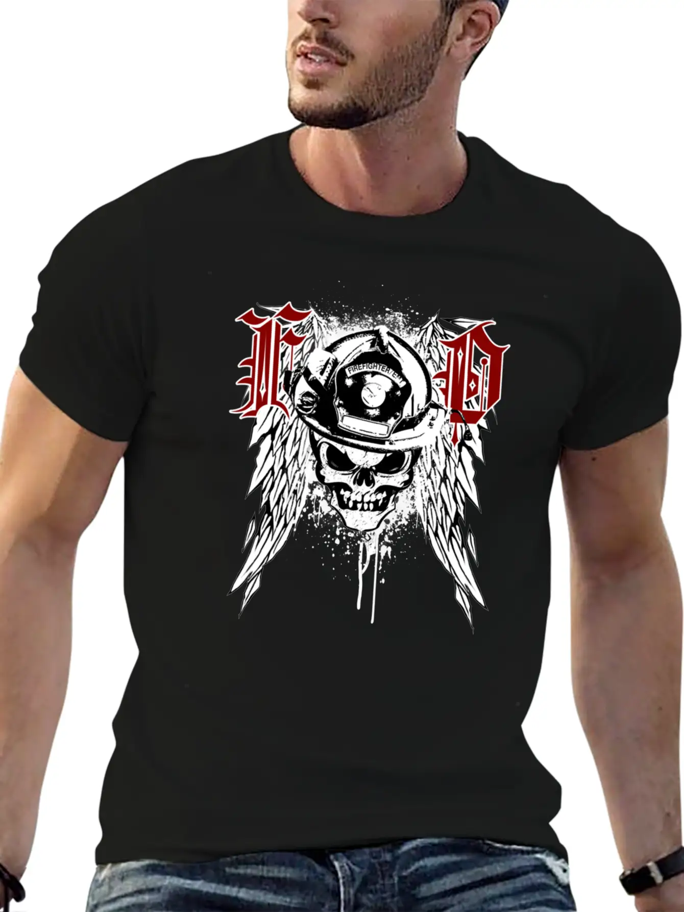 Fire Dept Skull Breathable Graphic T-Shirt – Perfect For Casual Days