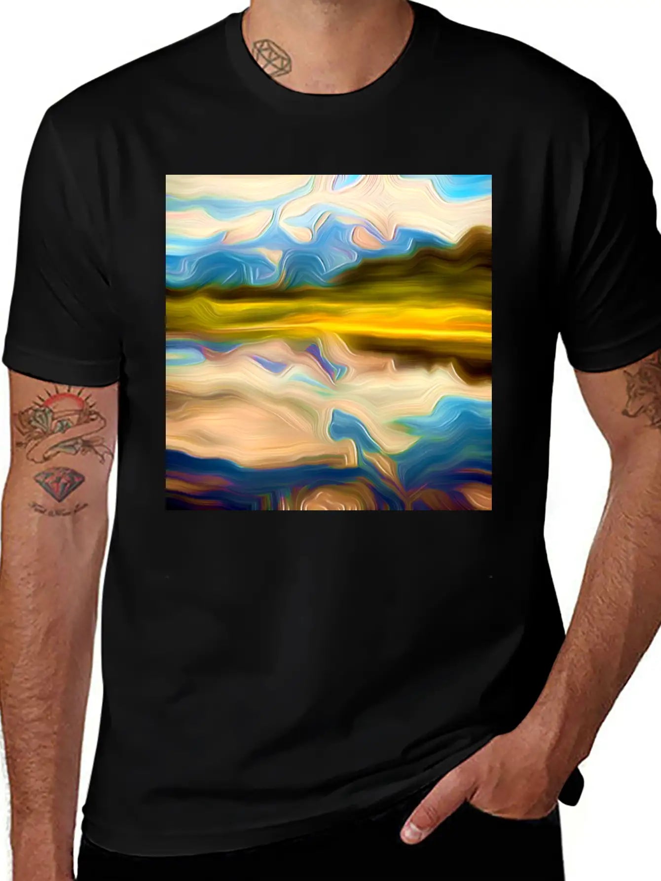 Greenlake Digital Art Abstract Painting Breathable Graphic T-Shirt – Perfect For Casual Days
