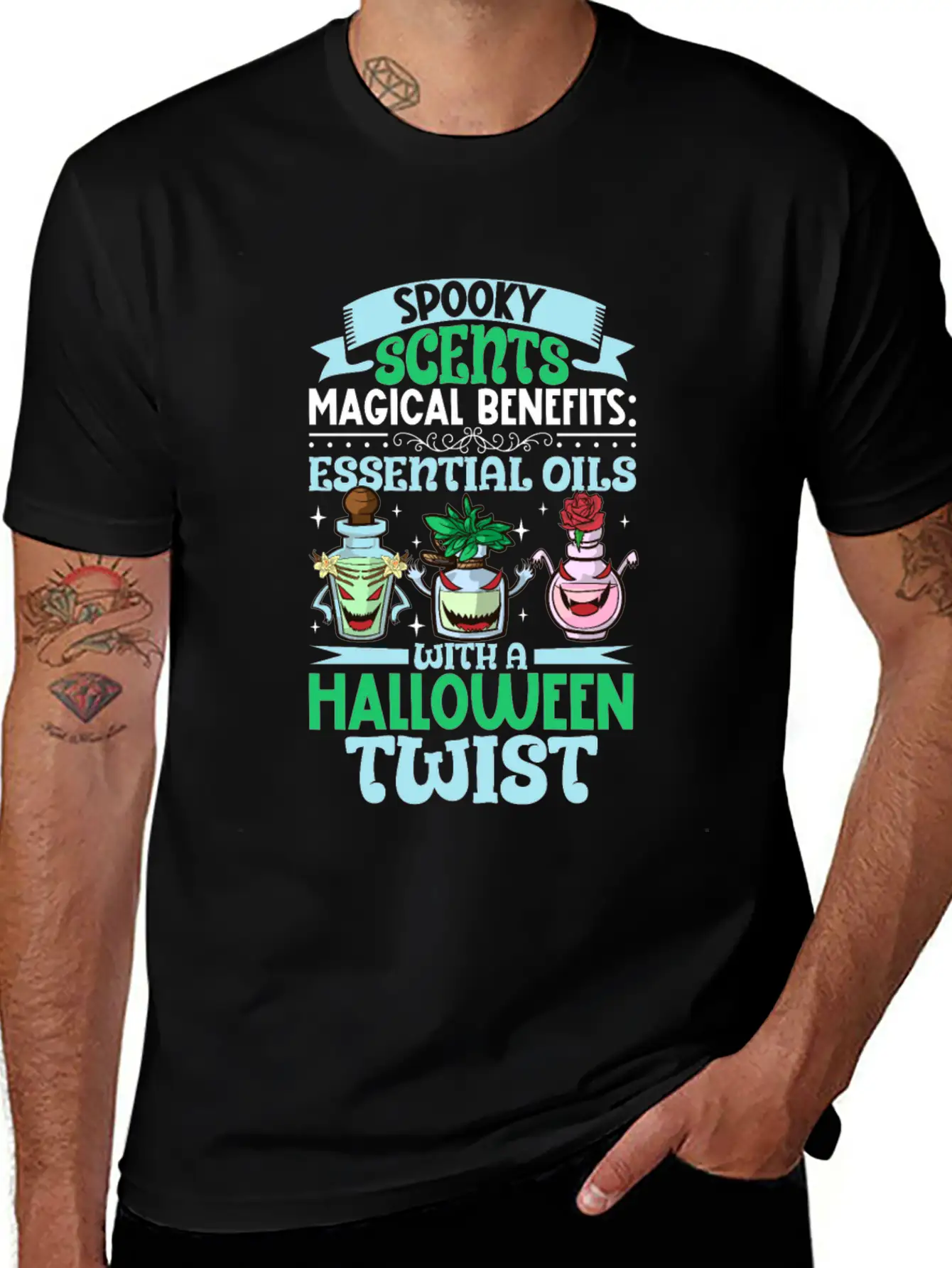 Halloween Horror Essential Oils Autumn Essential Breathable Graphic T-Shirt – Perfect For Casual Days
