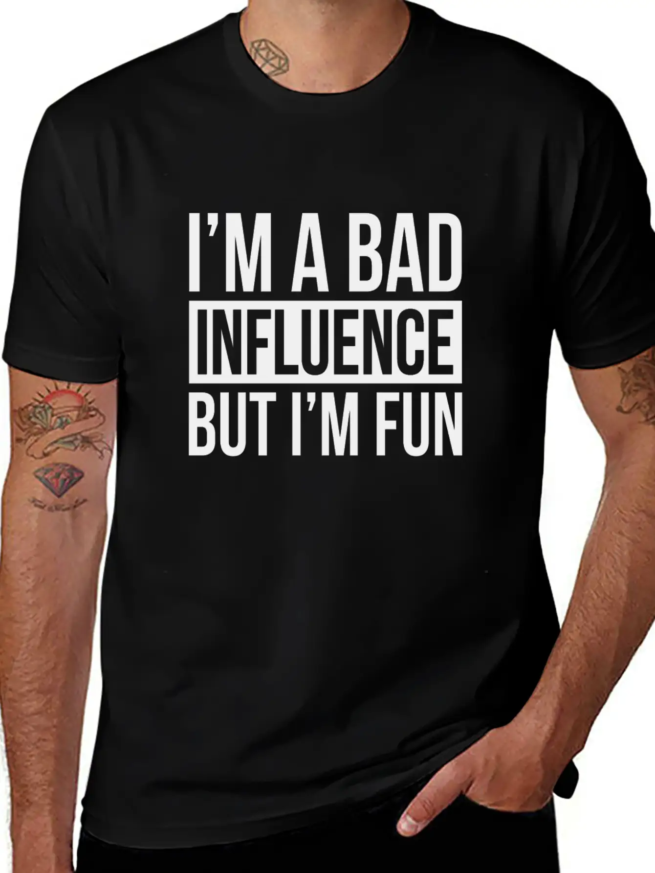 I'M A BAD INFLUENCE BUT I'M FUN Basic Graphic T-Shirt – Daily Comfort In Soft Cotton