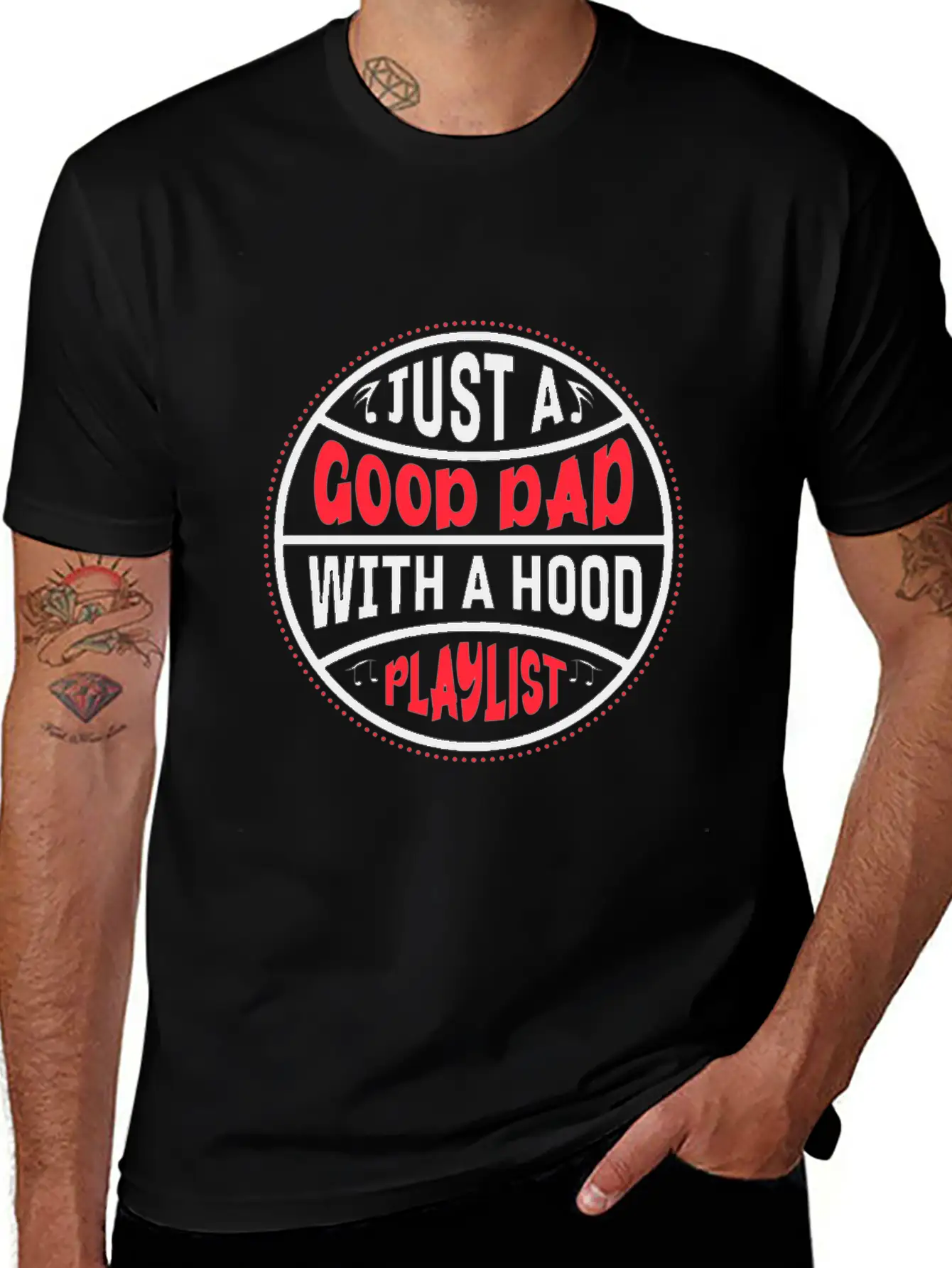 Just A Good Dad With A Hood Playlist Basic Graphic T-Shirt – Daily Comfort In Soft Cotton