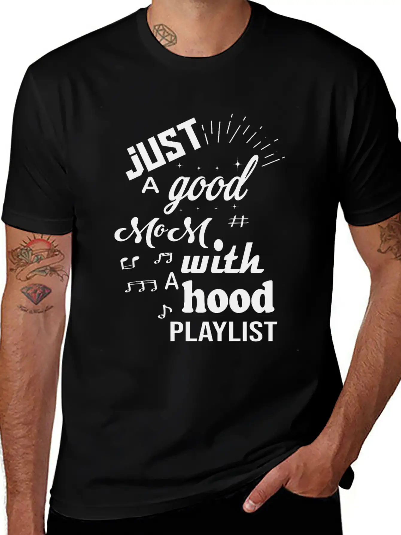 Just A Good Mom With A Hood Playlist Breathable Graphic T-Shirt – Perfect For Casual Days