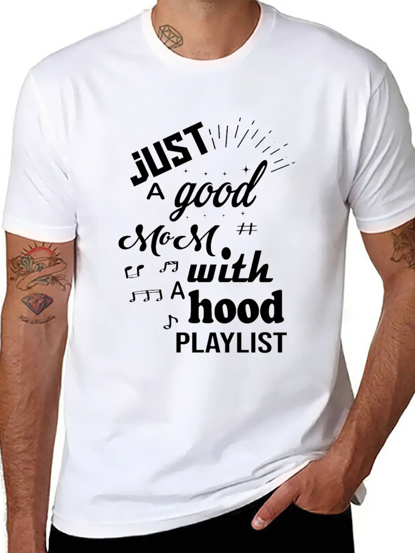 Just A Good Mom With A Hood Playlist Breathable Graphic T-Shirt – Perfect For Casual Days