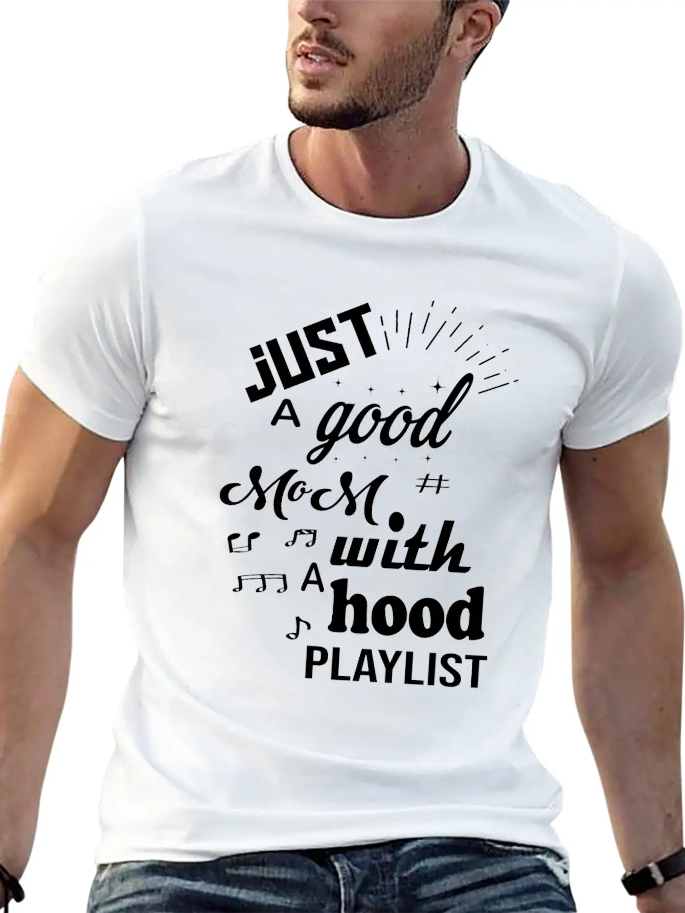 Just A Good Mom With A Hood Playlist Breathable Graphic T-Shirt – Perfect For Casual Days