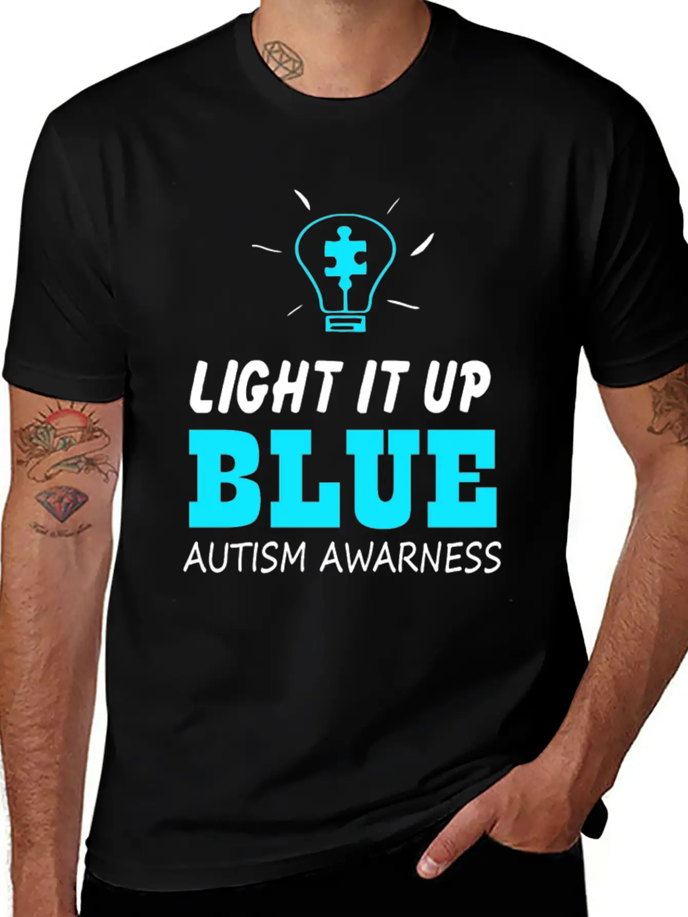 Light It Up Blue Autism Awareness Breathable Graphic T-Shirt – Perfect For Casual Days