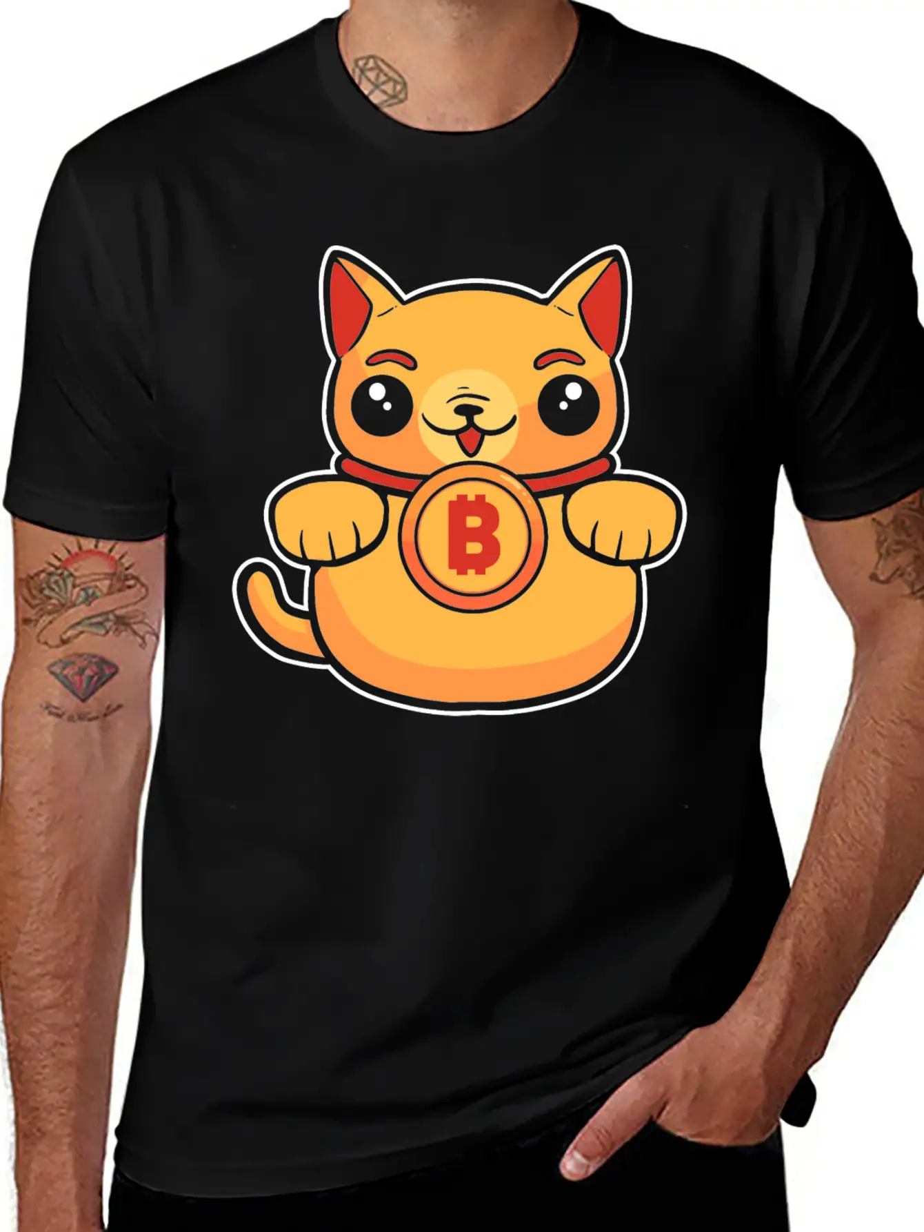 Maneki Neko Lucky Cat Crypto Bitcoin Basic Graphic T-Shirt – Daily Comfort In Soft Cotton