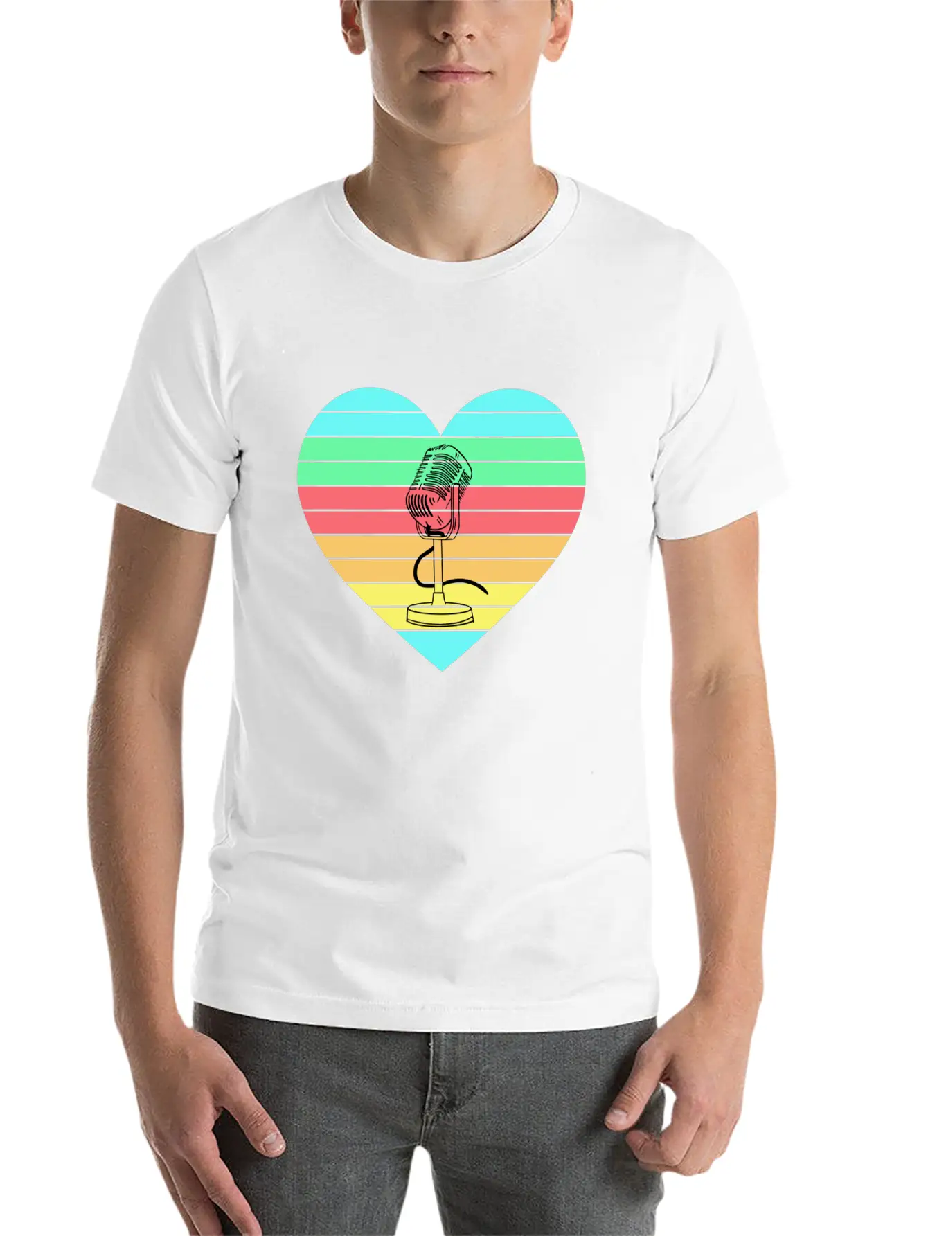 Microphone Heart Rainbow Design Basic Graphic T-Shirt – Daily Comfort In Soft Cotton