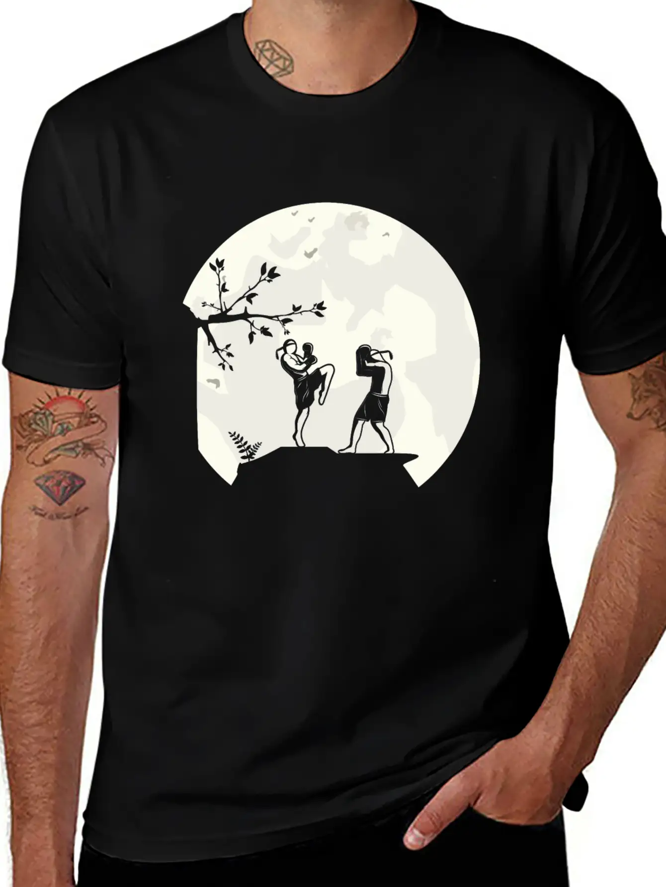 Muay Thai Thaiboxing Fighter Fight Moon For Men Basic Graphic T-Shirt – Daily Comfort In Soft Cotton