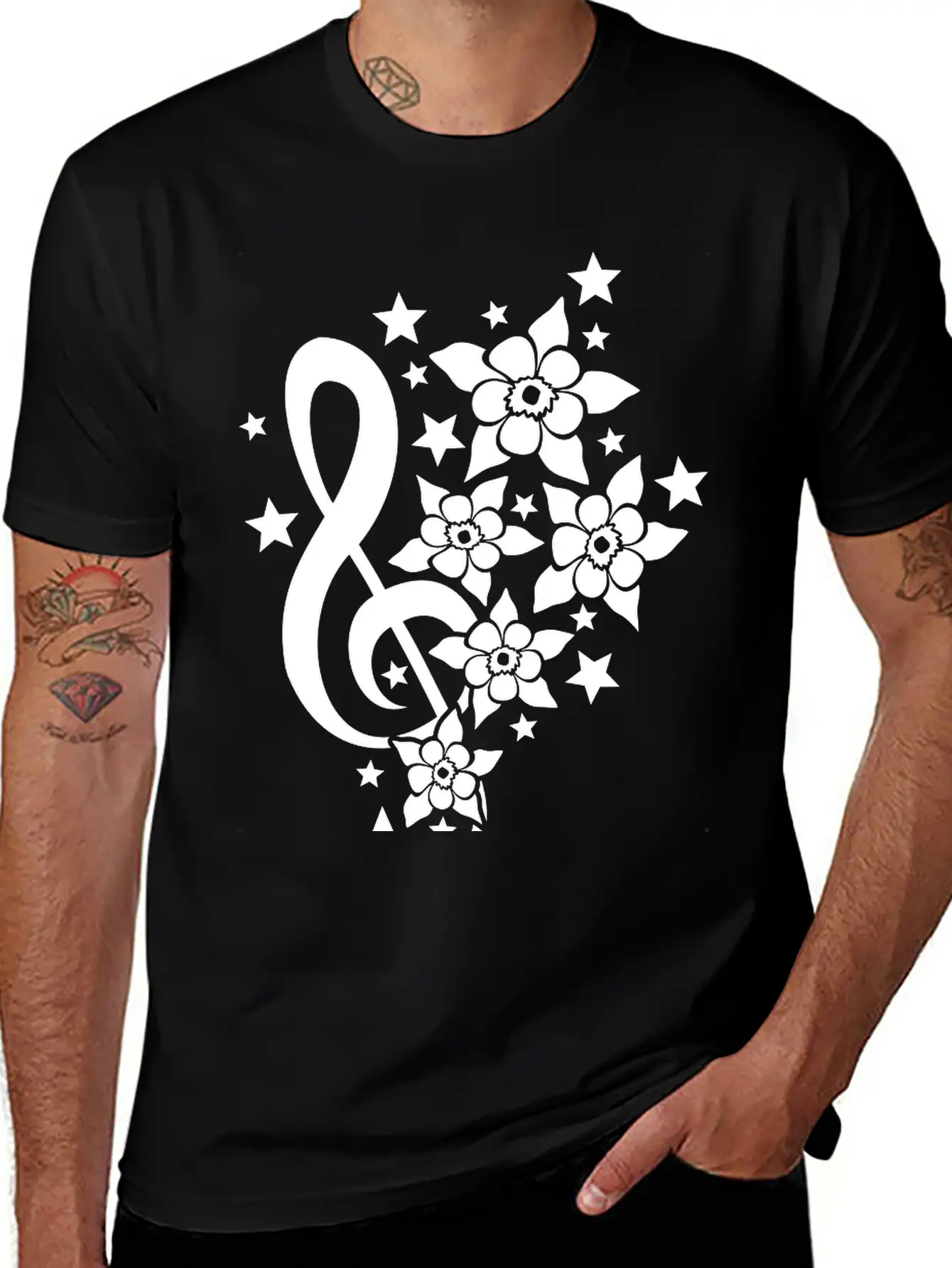 Music Clef Note French Stars Treble Flowers Sound Timeless Short Sleeve Tee – Comfy And Minimalist Design