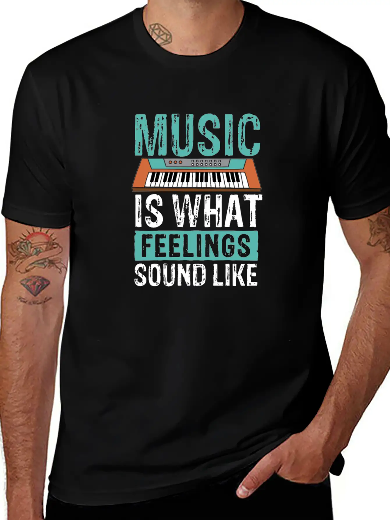 Music Is What Feelings Sound Like Keyboard Piano Basic Graphic T-Shirt – Daily Comfort In Soft Cotton