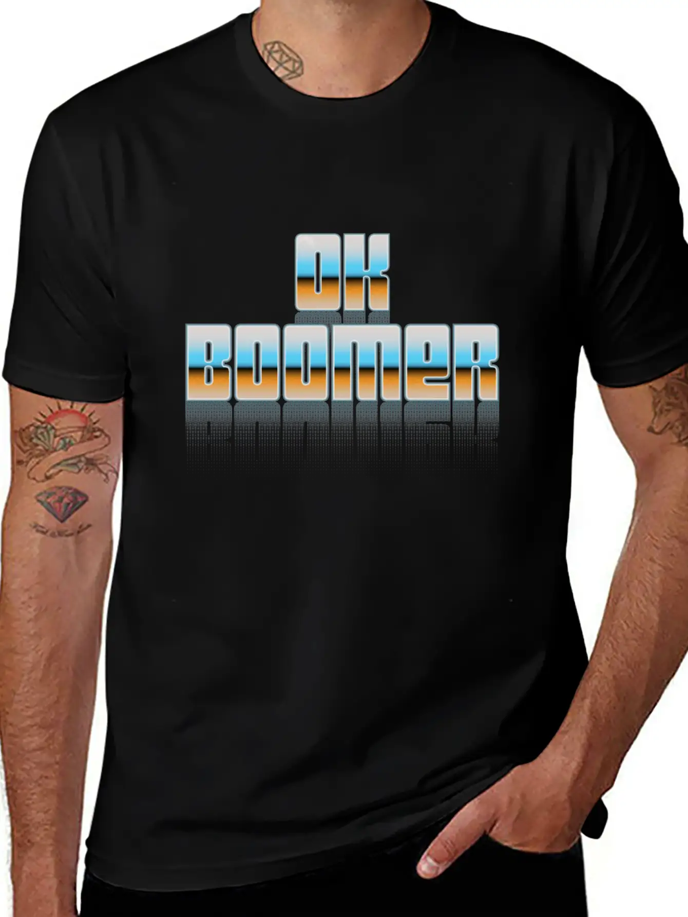 Ok Boomer Retro Chrome Type Design Timeless Short Sleeve Tee – Comfy And Minimalist Design