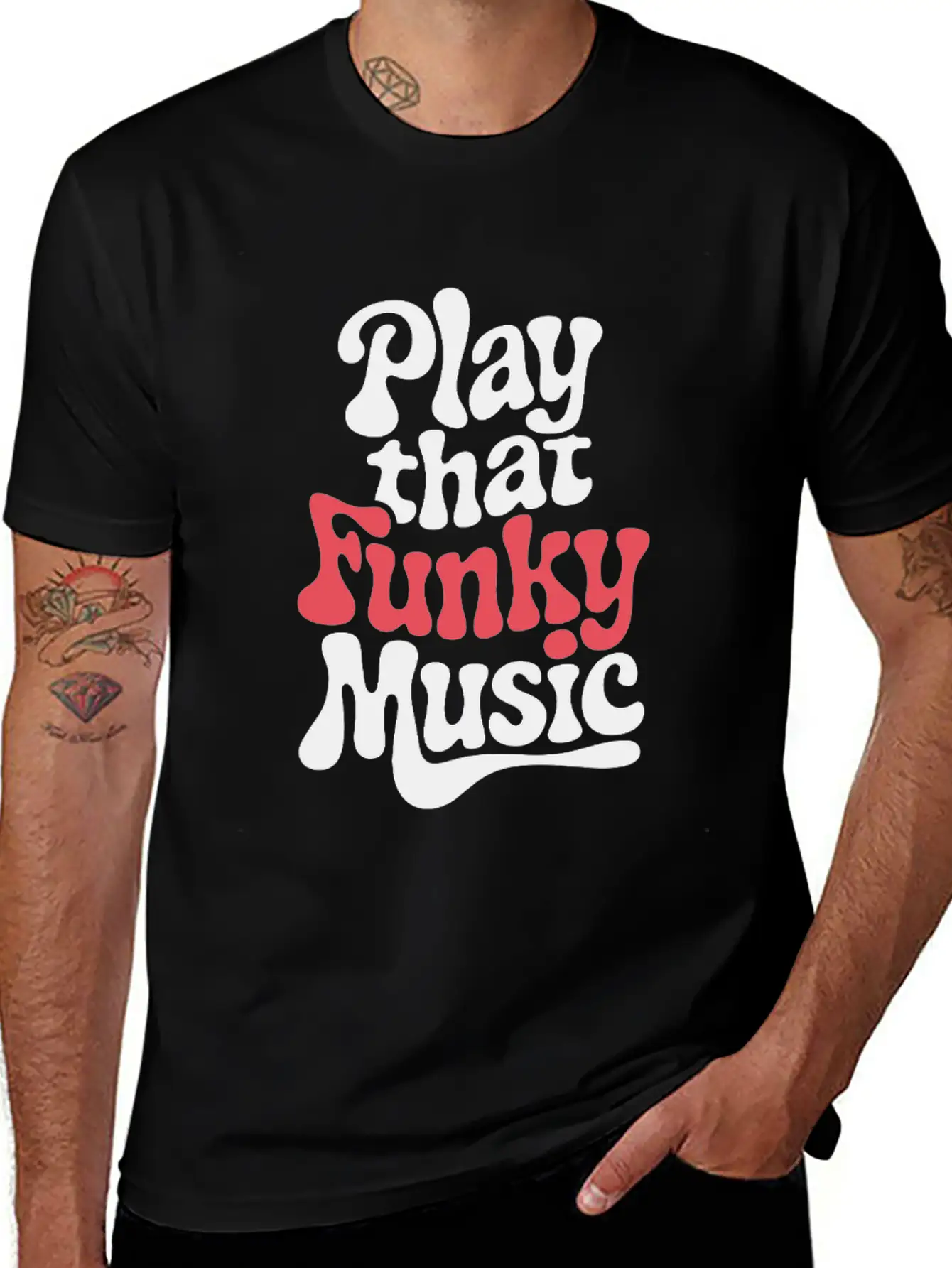Play That Funky Music – Groovy Typography Breathable Graphic T-Shirt – Perfect For Casual Days