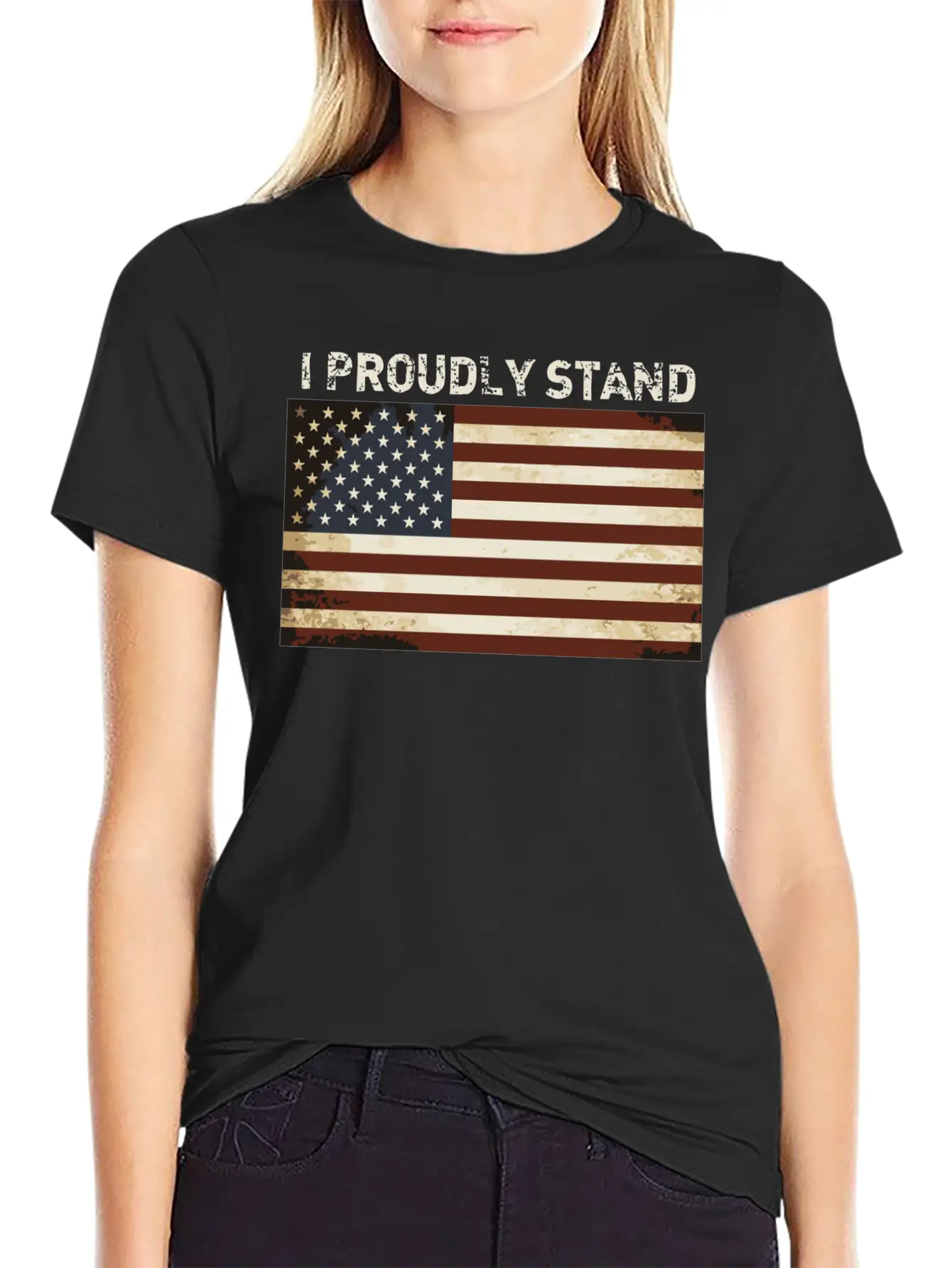 Proud American Shirt I Proudly Stand Flag America Basic Graphic T-Shirt – Daily Comfort In Soft Cotton