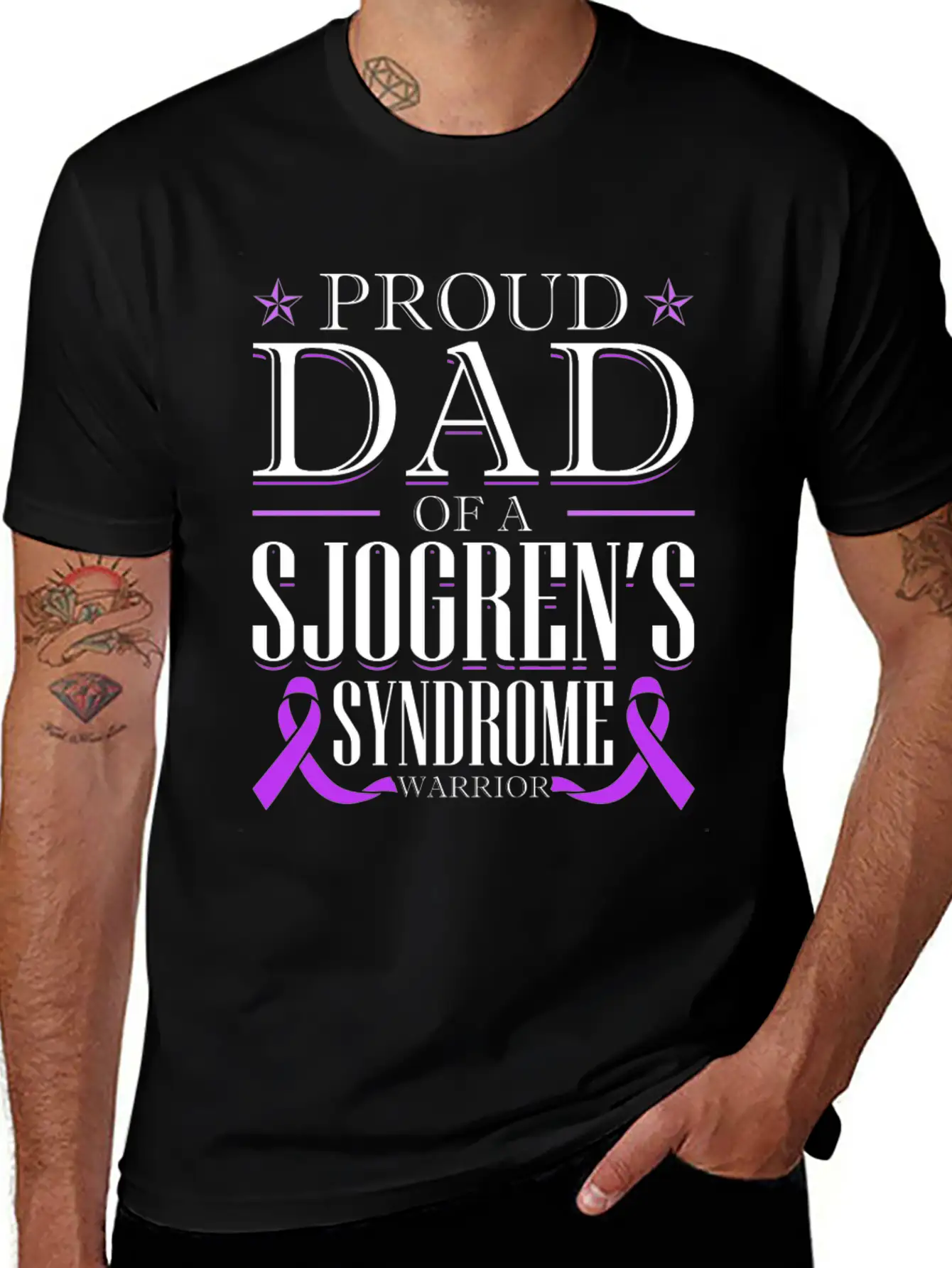 Proud Dad Of A Sjogrens Syndrome Warrior Breathable Graphic T-Shirt – Perfect For Casual Days