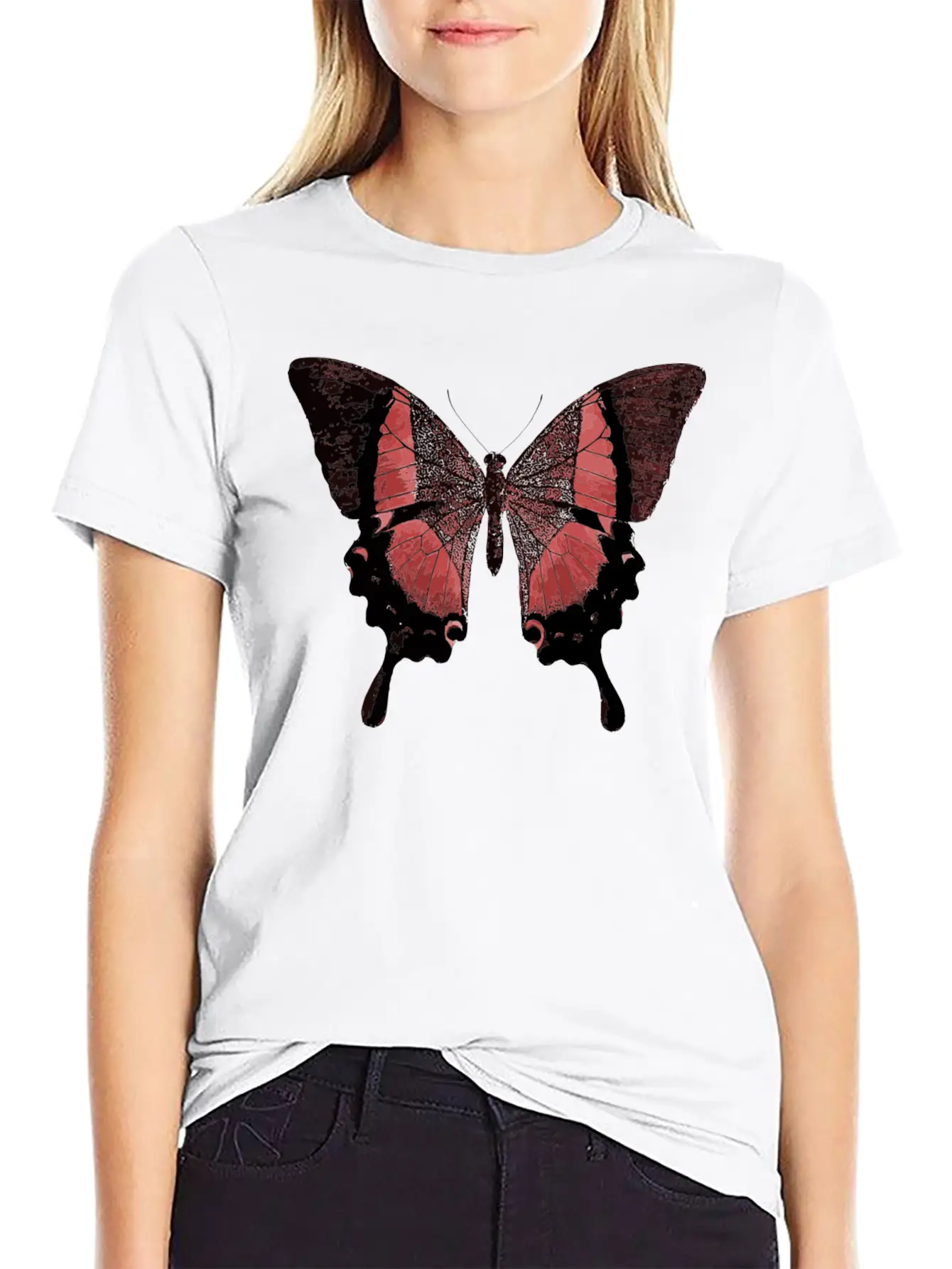 Red Butterfly Basic Graphic T-Shirt – Daily Comfort In Soft Cotton