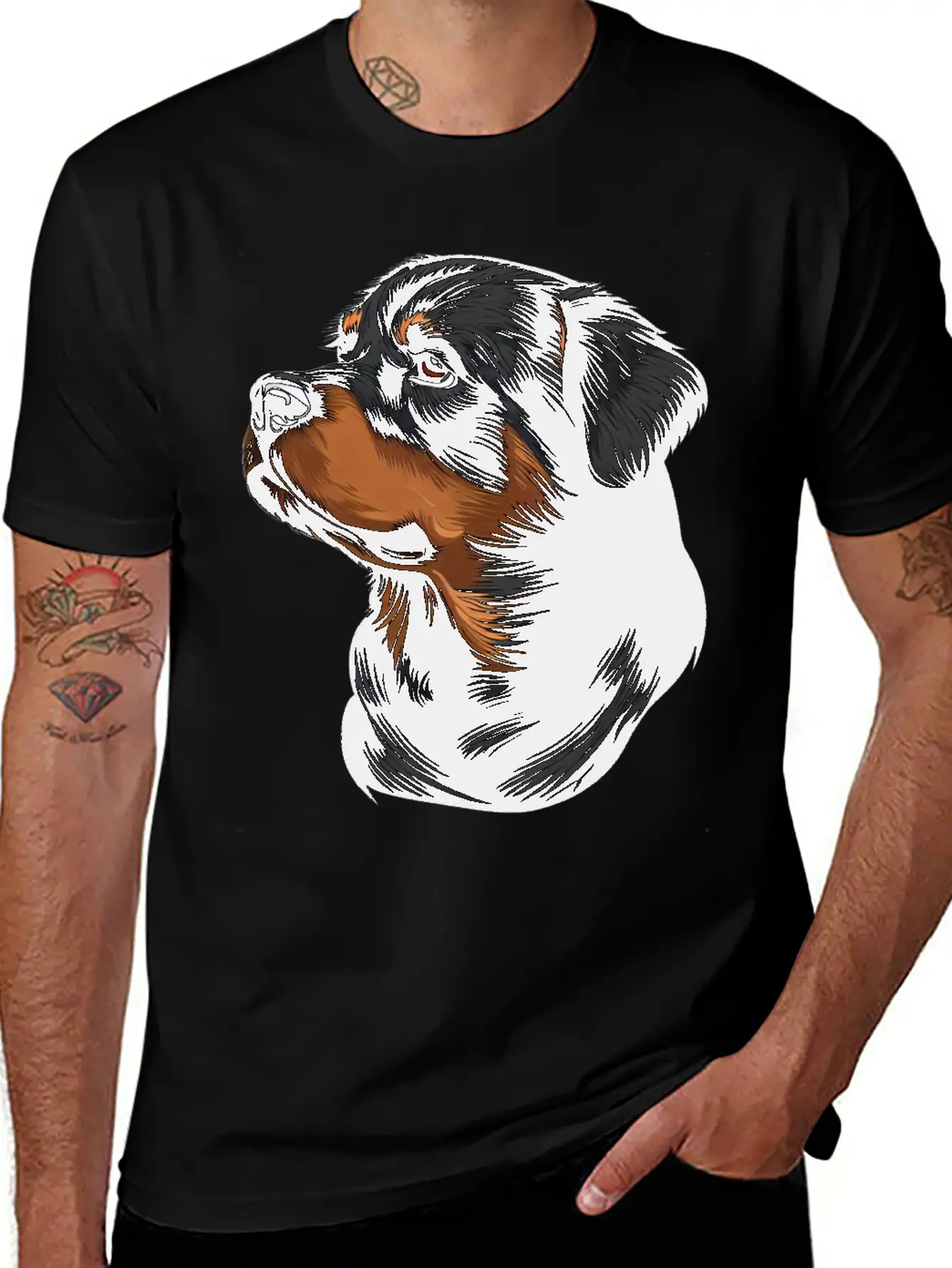 ROTTWEILER DRAWING PETS DOGS CANINE ANIMALS ART Timeless Short Sleeve Tee – Comfy And Minimalist Design