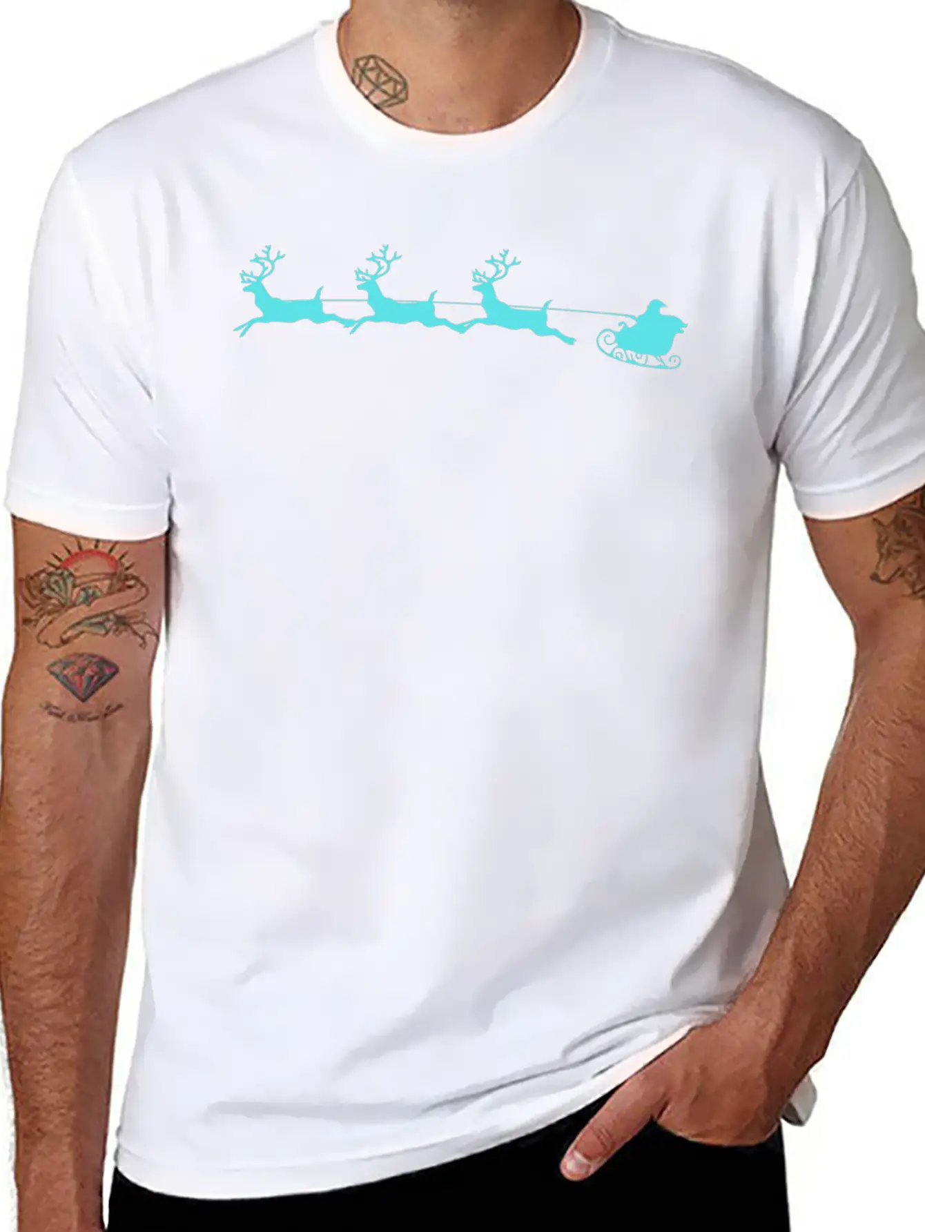Santa Sleigh And Reindeer Breathable Graphic T-Shirt – Perfect For Casual Days