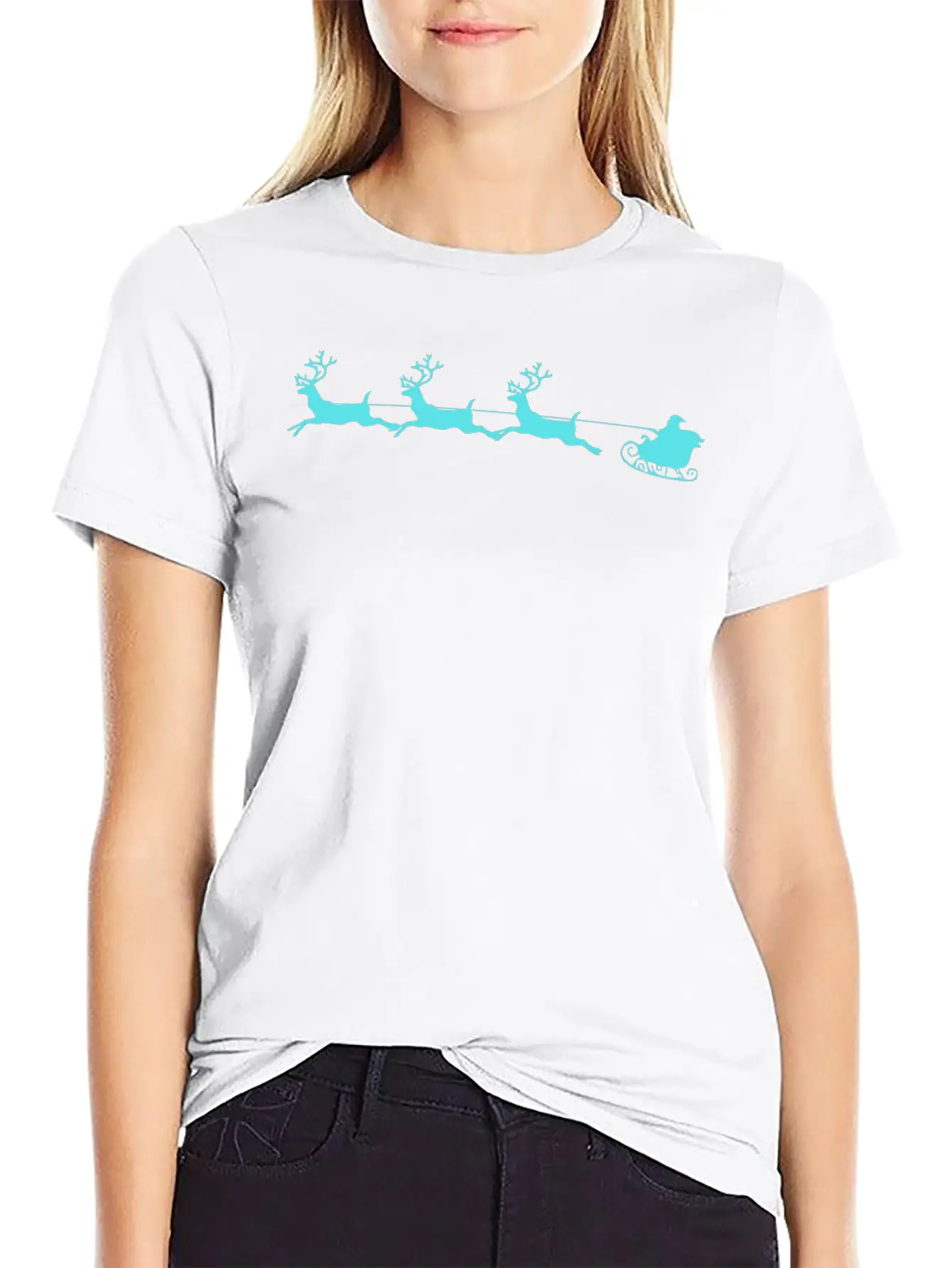 Santa Sleigh And Reindeer Breathable Graphic T-Shirt – Perfect For Casual Days