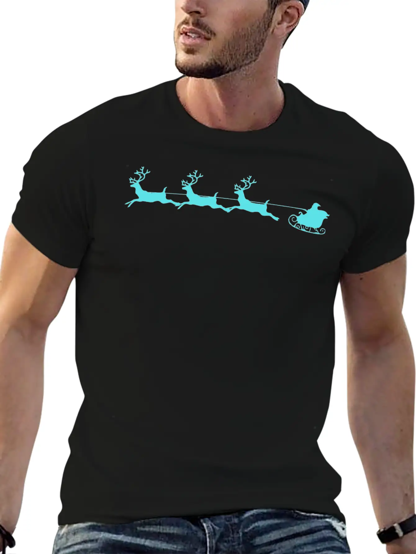 Santa Sleigh And Reindeer Breathable Graphic T-Shirt – Perfect For Casual Days