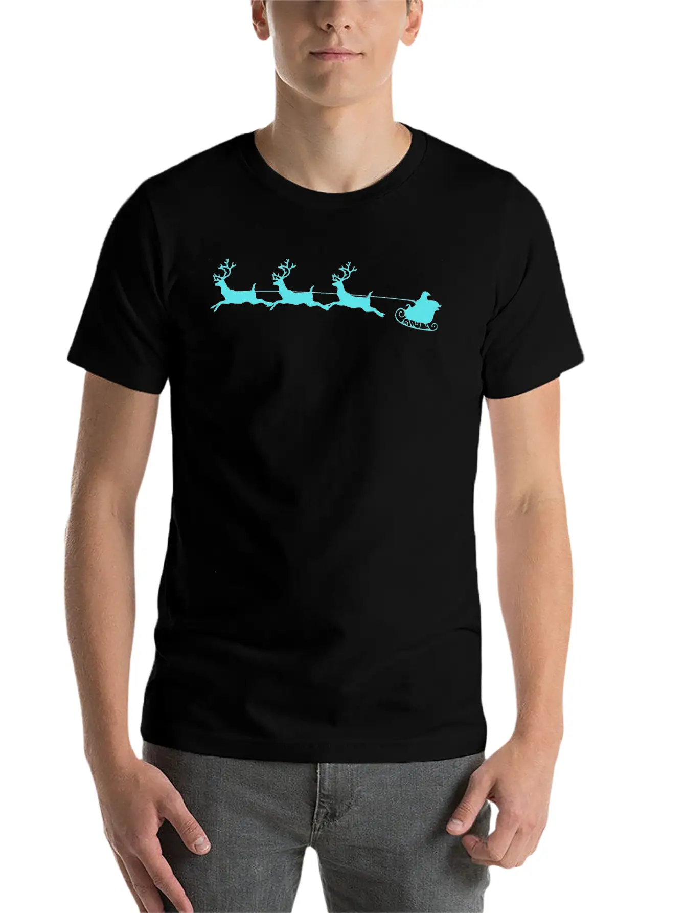 Santa Sleigh And Reindeer Breathable Graphic T-Shirt – Perfect For Casual Days