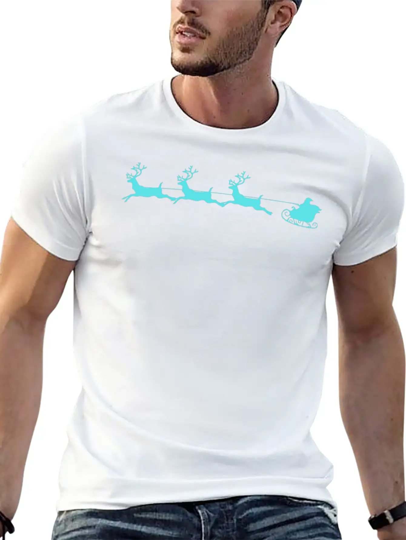 Santa Sleigh And Reindeer Breathable Graphic T-Shirt – Perfect For Casual Days