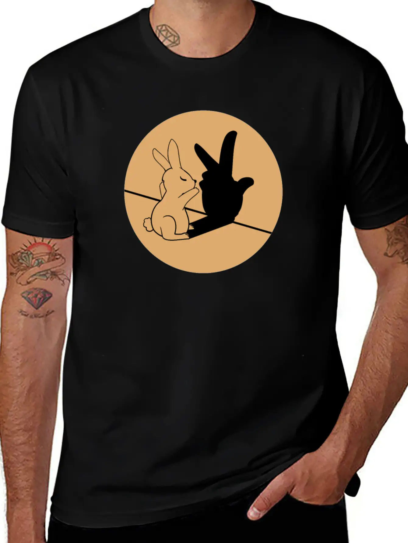 Shadows Hands Cool Art Bunny Gift Idea Breathable Graphic T-Shirt – Perfect For Casual Days