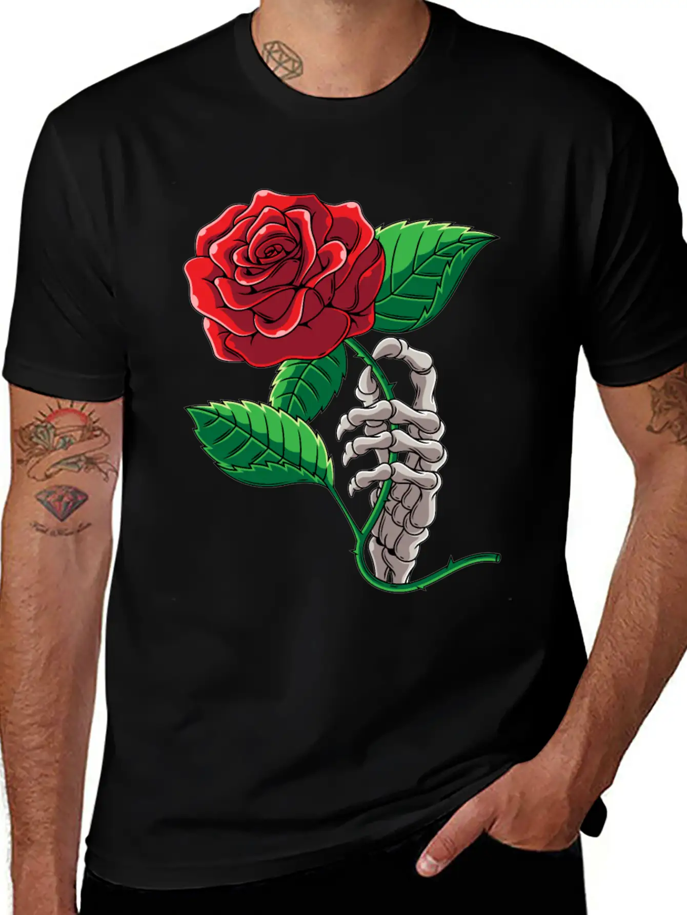 Skeleton Hand Red Rose Flower Romantic Aesthetic T Timeless Short Sleeve Tee – Comfy And Minimalist Design