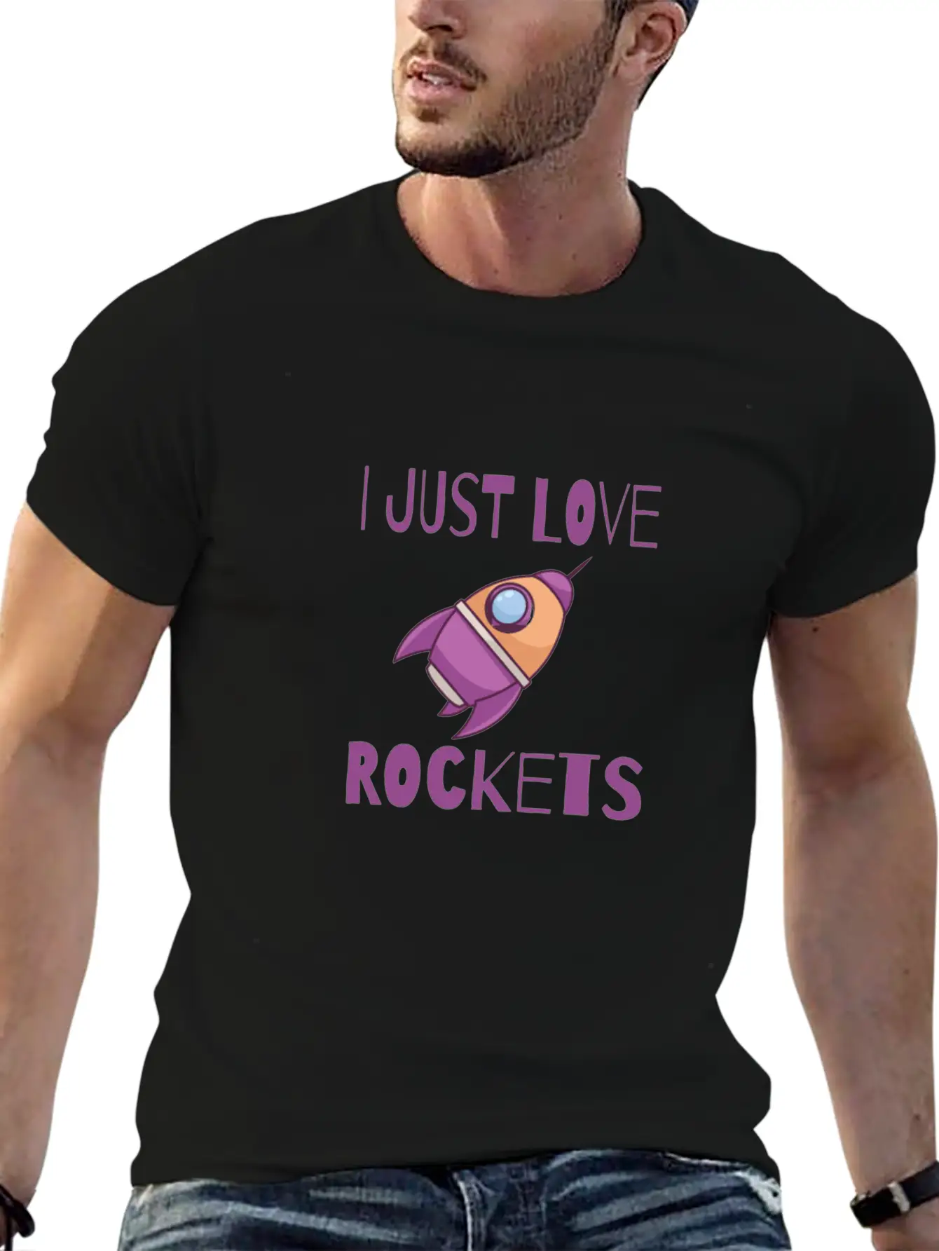 SPACE / ROCKET: I Just Love Rockets Basic Graphic T-Shirt – Daily Comfort In Soft Cotton