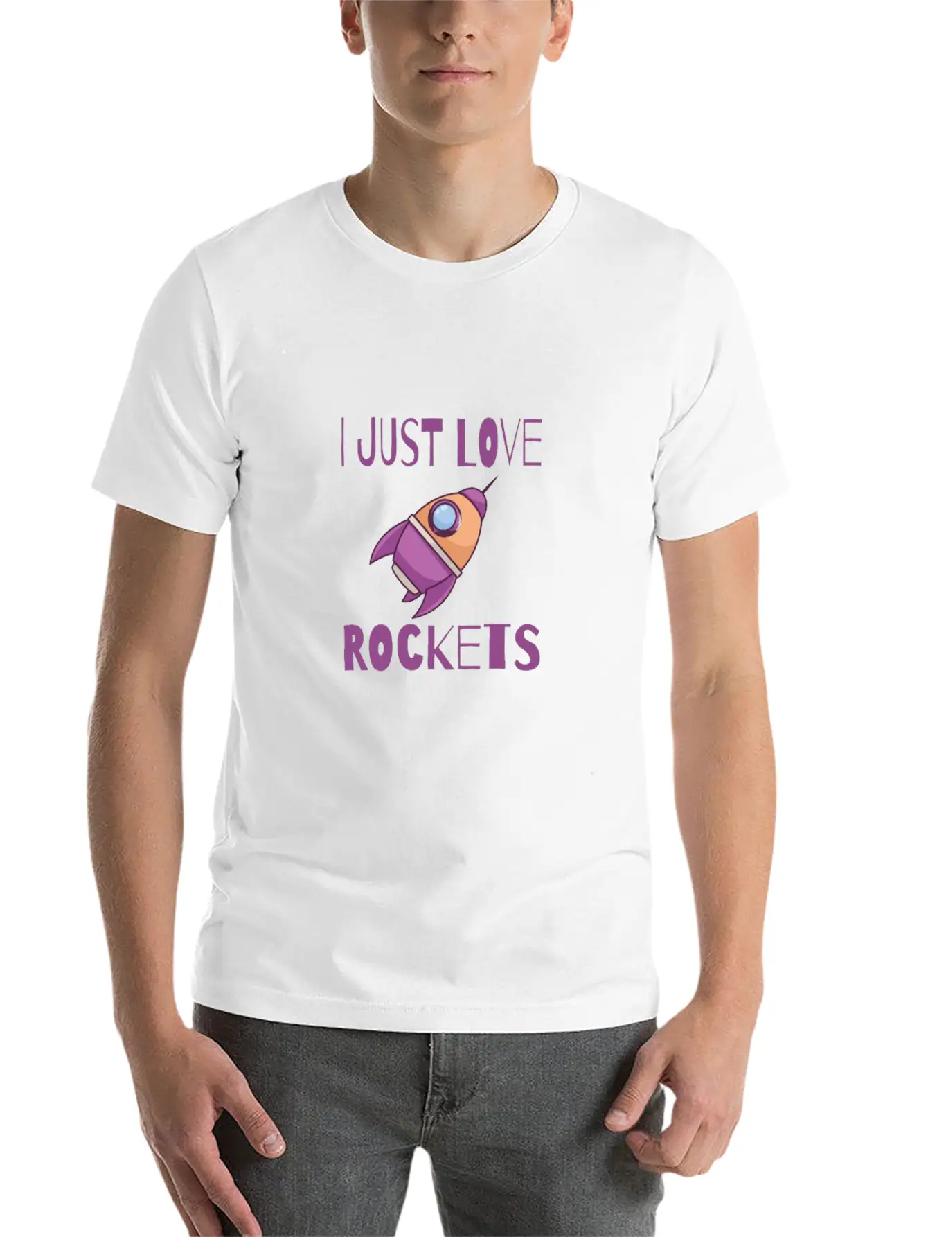 SPACE / ROCKET: I Just Love Rockets Basic Graphic T-Shirt – Daily Comfort In Soft Cotton