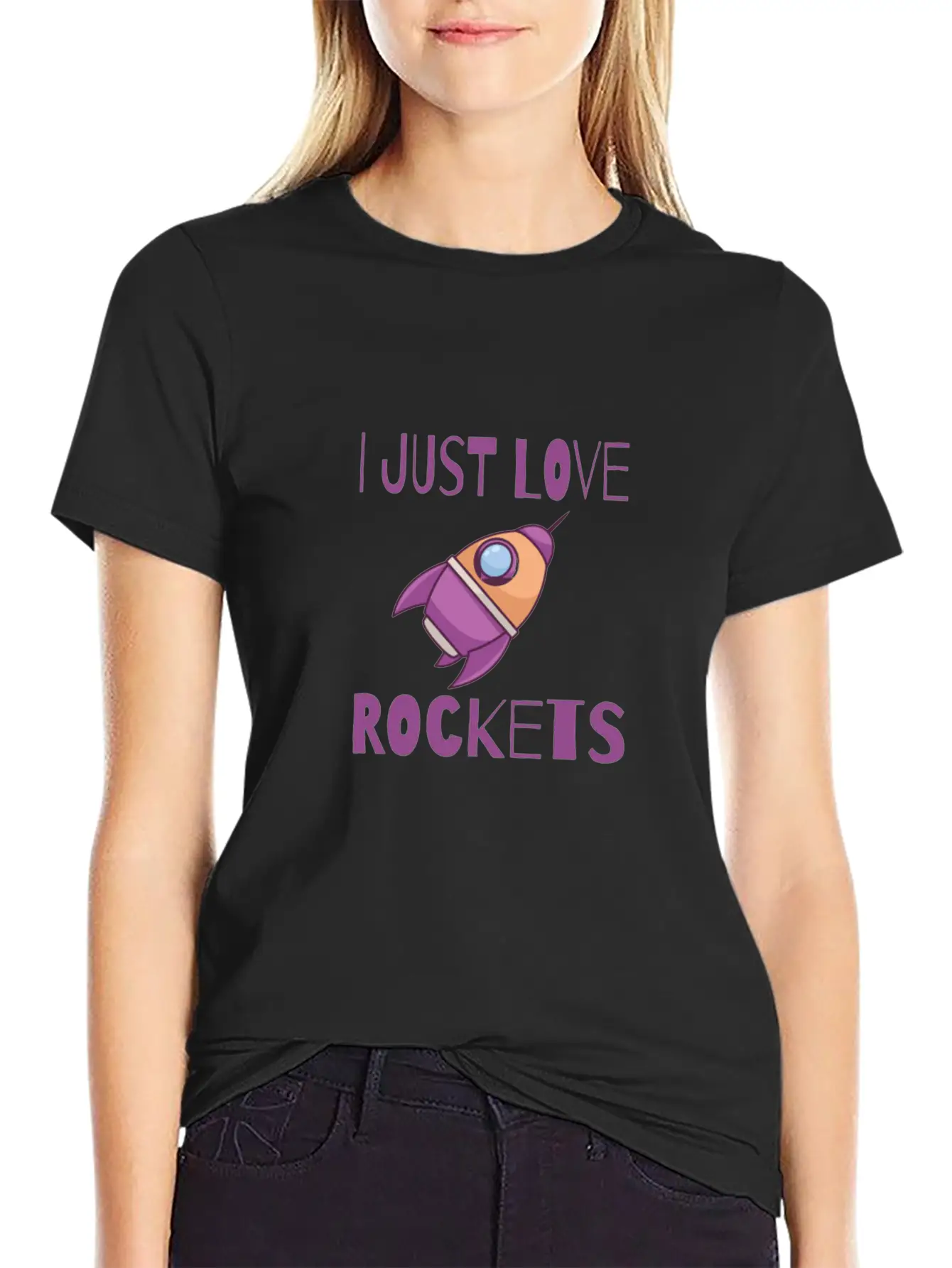 SPACE / ROCKET: I Just Love Rockets Basic Graphic T-Shirt – Daily Comfort In Soft Cotton