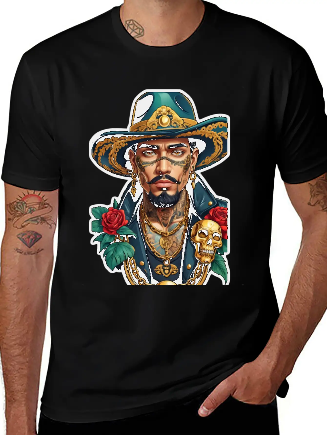 Stylish Man With Hat, Tattoos, And Gold Chains Timeless Short Sleeve Tee – Comfy And Minimalist Design