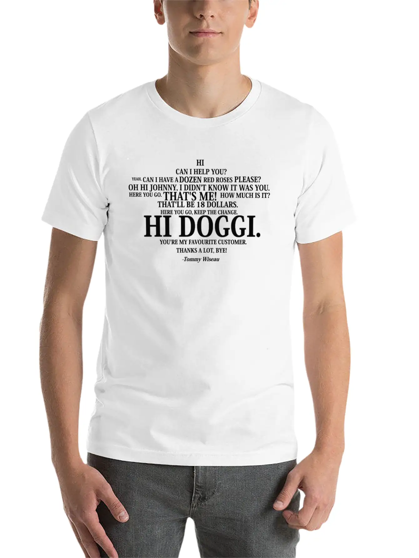 Tommy Wiseau Store Scene Transcripted Breathable Graphic T-Shirt – Perfect For Casual Days